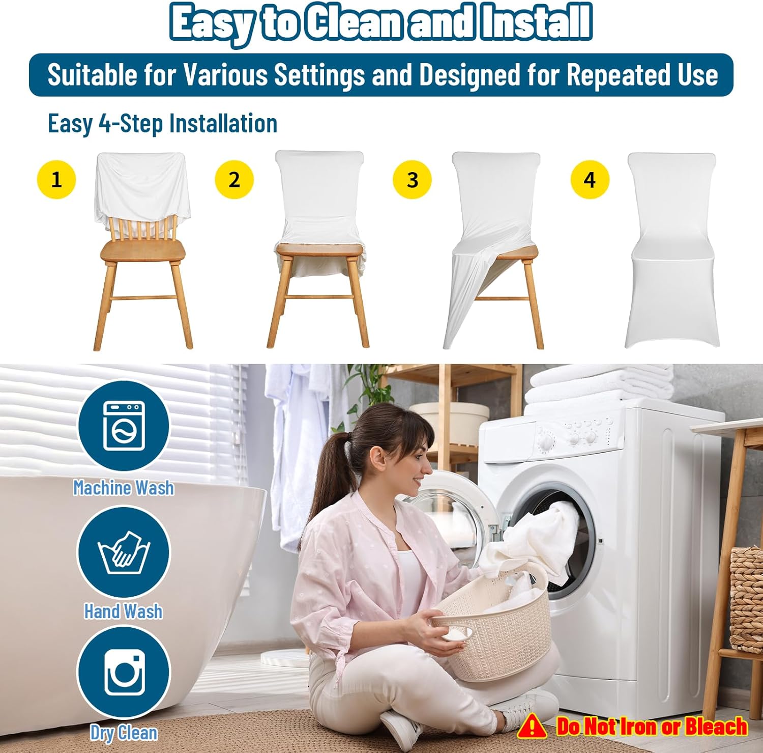 50 PCS Stretch Spandex Chair Covers for Party, Washable Reusable Dining Universal Fitted Removable Chair Cover for Wedding, Holidays, Banquet, Hotel, Celebration