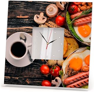 English Breakfast Wooden Background Wall Clock Frame Mirror Food Fan Art Cafe Decor Home Design Gift