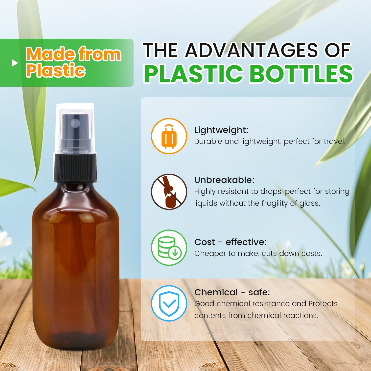 Amazon.com: SYNTECSO 48 Pack 2oz Amber Plastic Spray Bottles, Fine