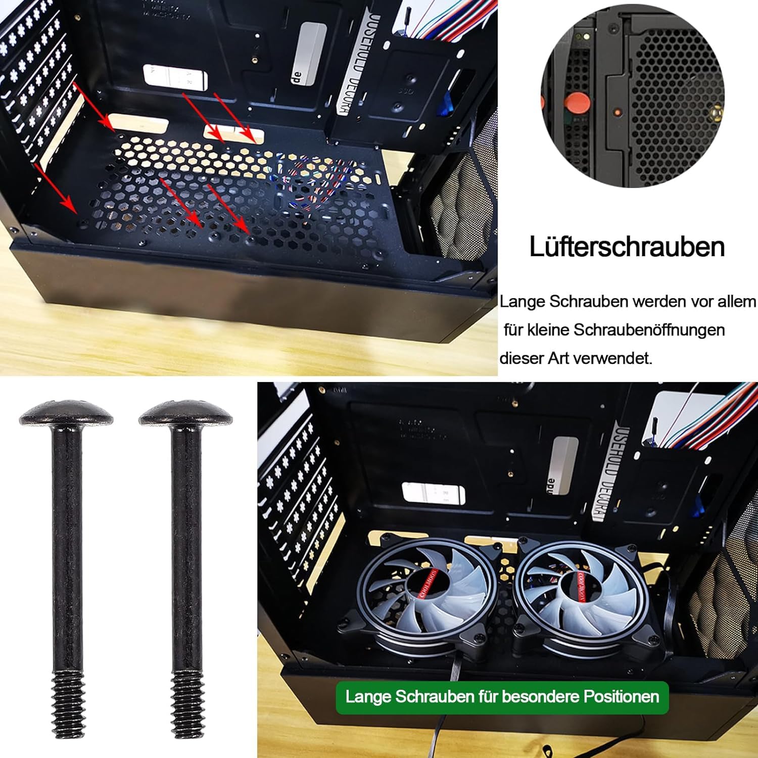 100 Pezzi Kit Viti per Ventole Computer Testa Piatta 2 Tipi Nero