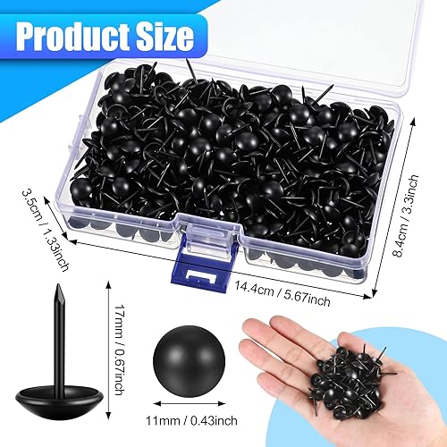 Miniatura 8 de Tachuelas de tapicería negras, tachuelas decorativas para muebles de 716 pulgadas, tachuelas negras para el pulgar, clavos de tapicería con caja de