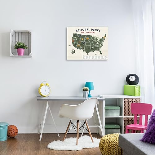 Miniatura 2 de Stupell Industries Mapa de parques nacionales con llave numerada de Estados Unidos, diseñado por Daphne Polselli, lienzo para pared, 24 x 30