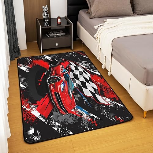 Miniatura 4 de Alfombra roja de 5 x 7 pies, antideslizante, decorativa, para niños, estilo deportivo extremo, para sala de estar, dormitorio, entrada interior,