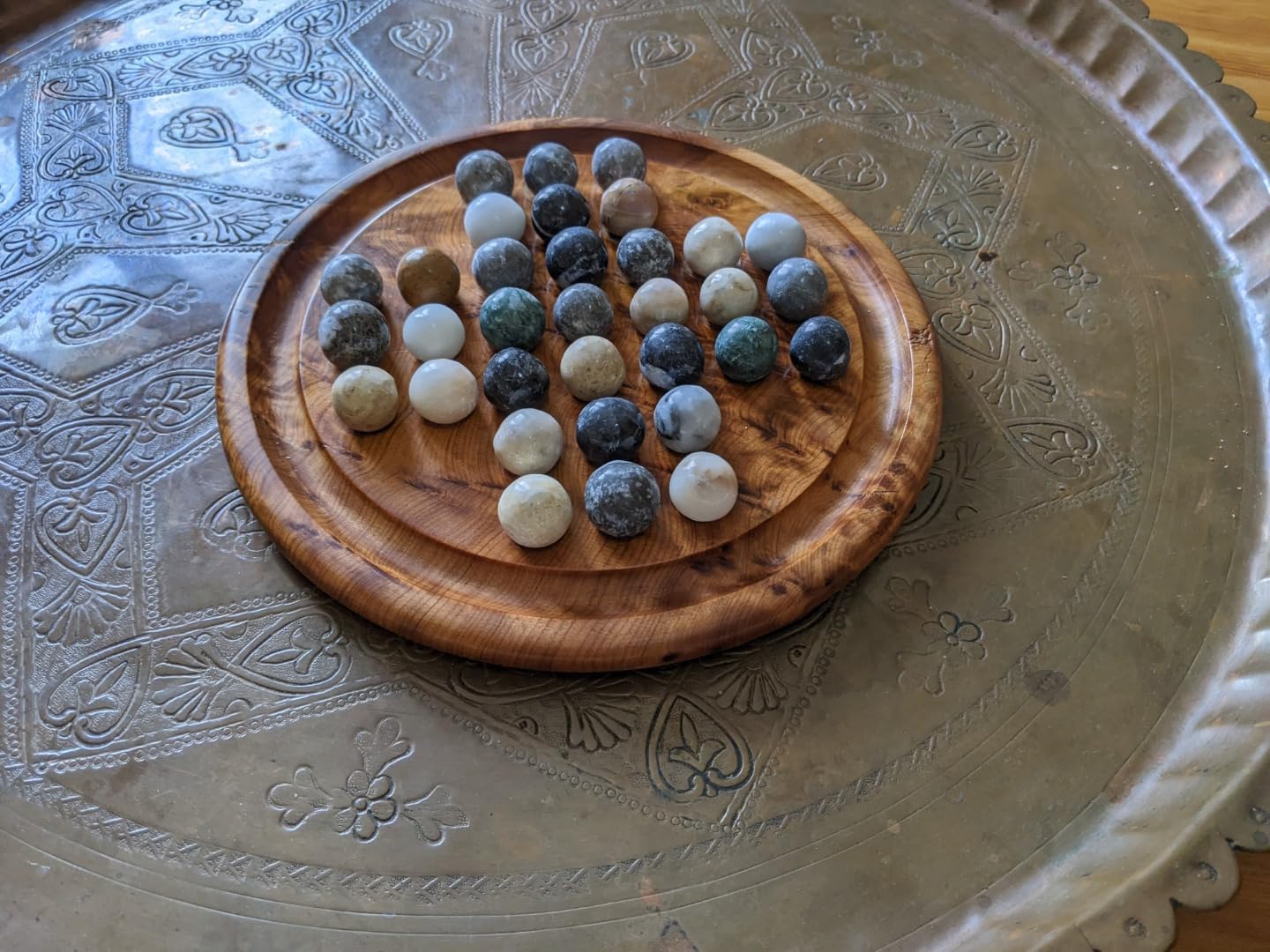 Fair Trade Moroccan Thuya Wood & Stone Solitaire Set 20cm / 8"