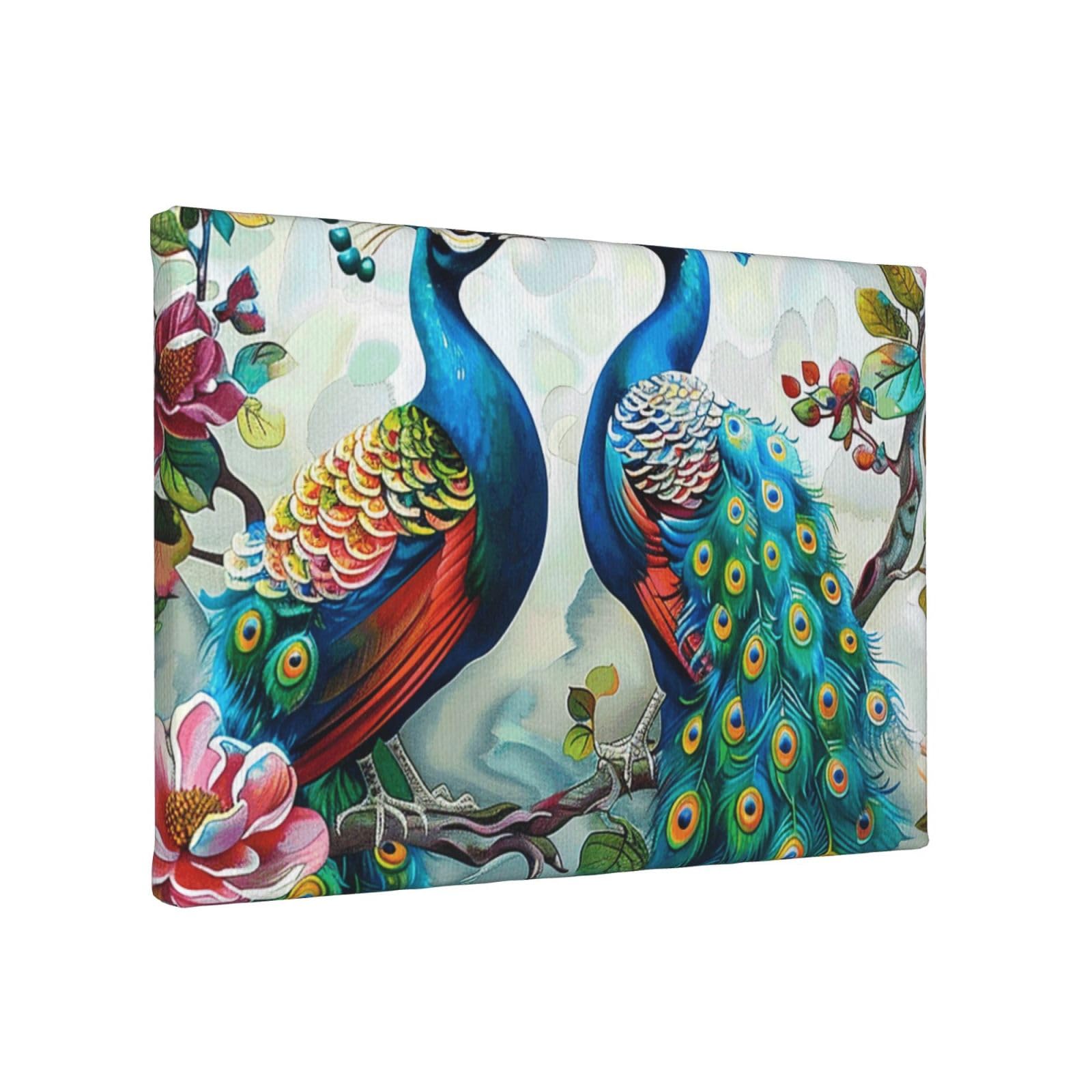 YKLJG Beautiful Peacock Flowers Printed Wall Art Canvas Painting 30x20 CM Wooden Framed Picture Painting Artwork Prints for Bedroom Kitchen Home Office Decor