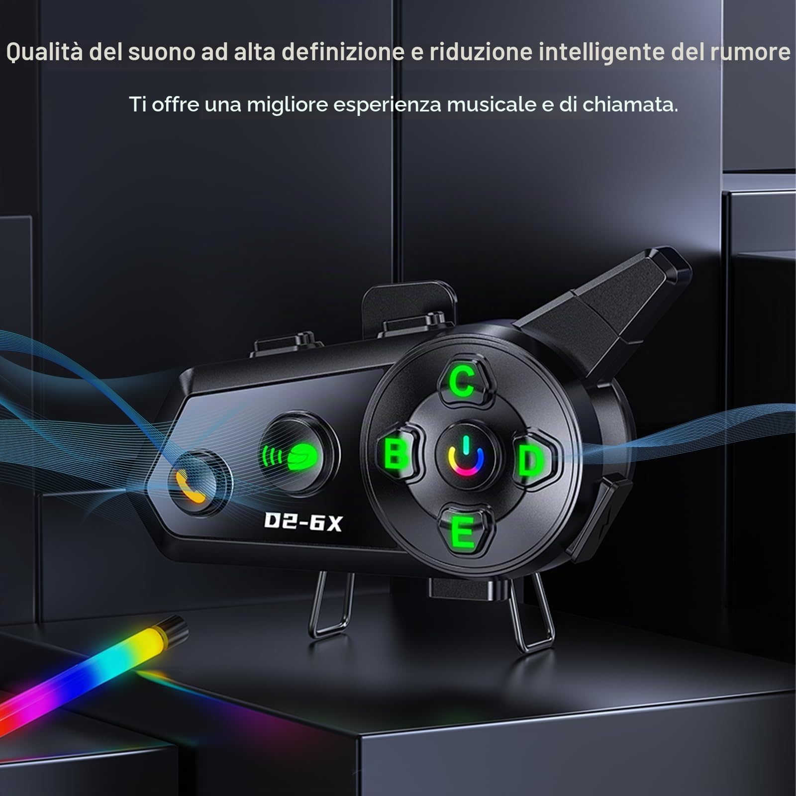 Interfono Moto Casco Auricolare Bluetooth Casco Moto Coppia con Doppio Chip per Multitasking Audio Cuffie 1000M Sistema di Comunicazione Casco 2 a 6 Motociclisti Compatibile con Tutti i Caschi