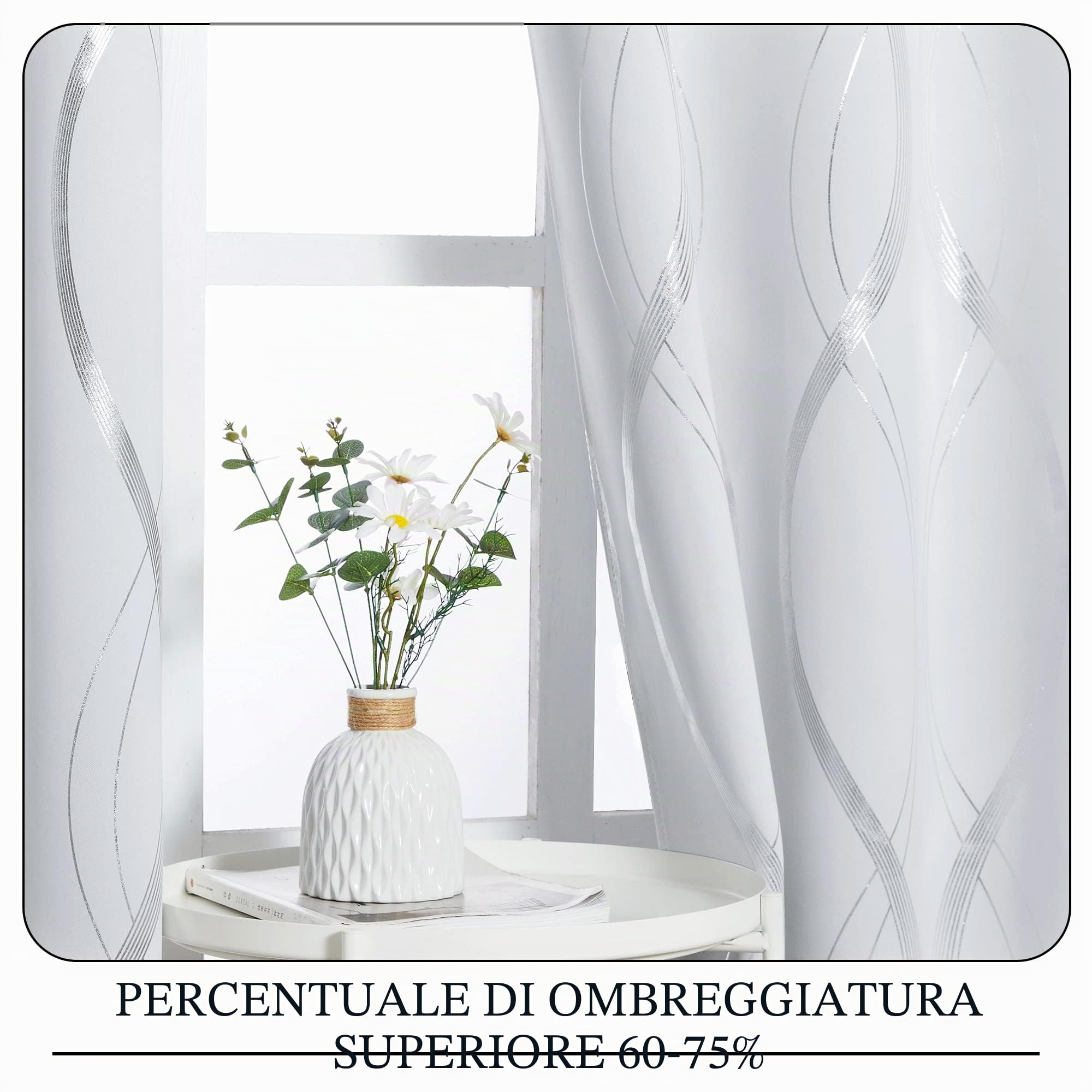 PONY DANCE Tende bianche per soggiorno, oscuranti termici, isolanti freddi e caldi, tende stampate, tenda finestra 2 pezzi, tende per camera da letto con occhielli, 140 x 245 cm, bianco