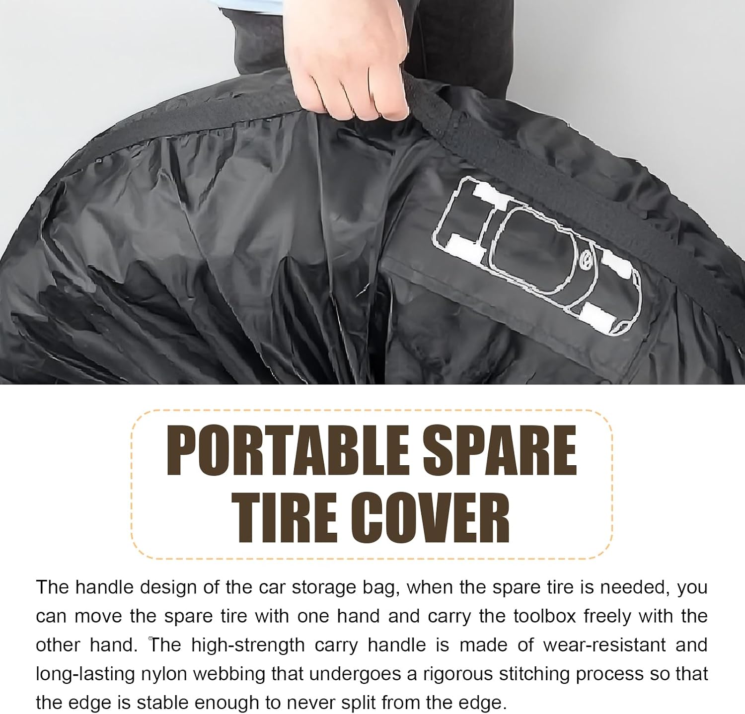 Eratus Spare Tire Cover, 31" Sun and Wear Protection Cover for All Seasons, Portable Foldable Tire Storage Accessory for 19 "-23" Tires with Handle and Tool Storage Bag, for Most Cars (Black #L)