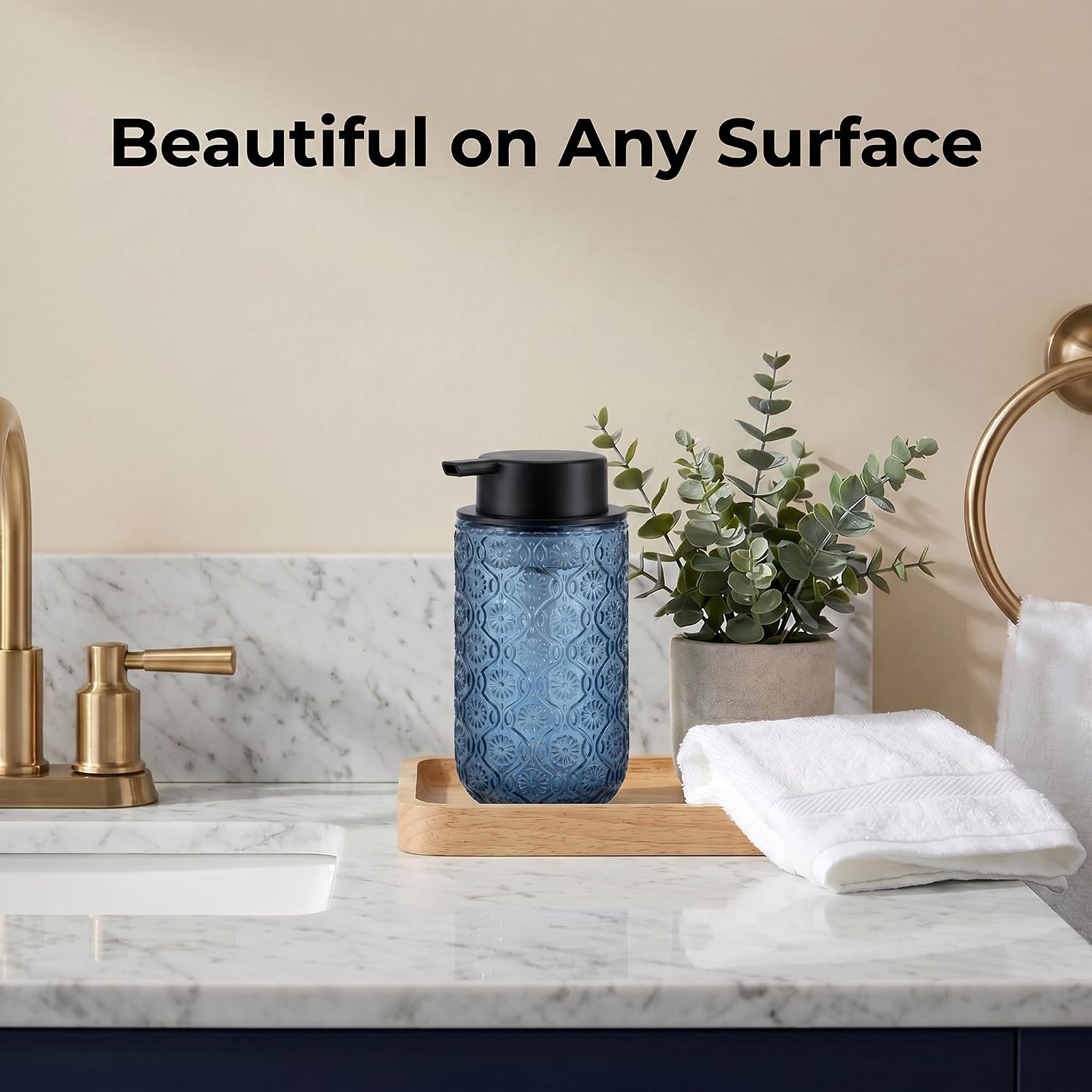 Blue Glass Foaming Soap Dispenser, 14 OZ Vintage Foam Hand Soap Dispenser