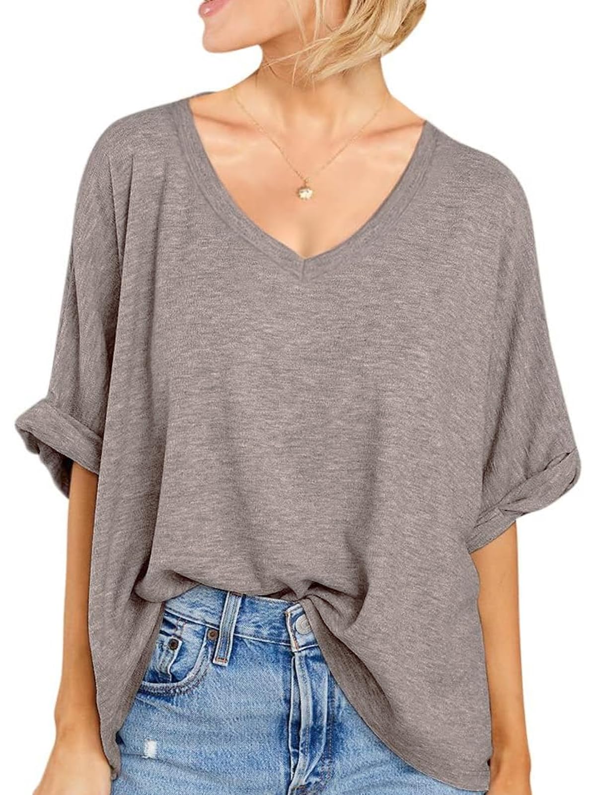 Mcnlyce T Shirt Damen Oversize Sommer Tshirt V Ausschnitt Kurzarm Basic Oberteile Locker Lässig