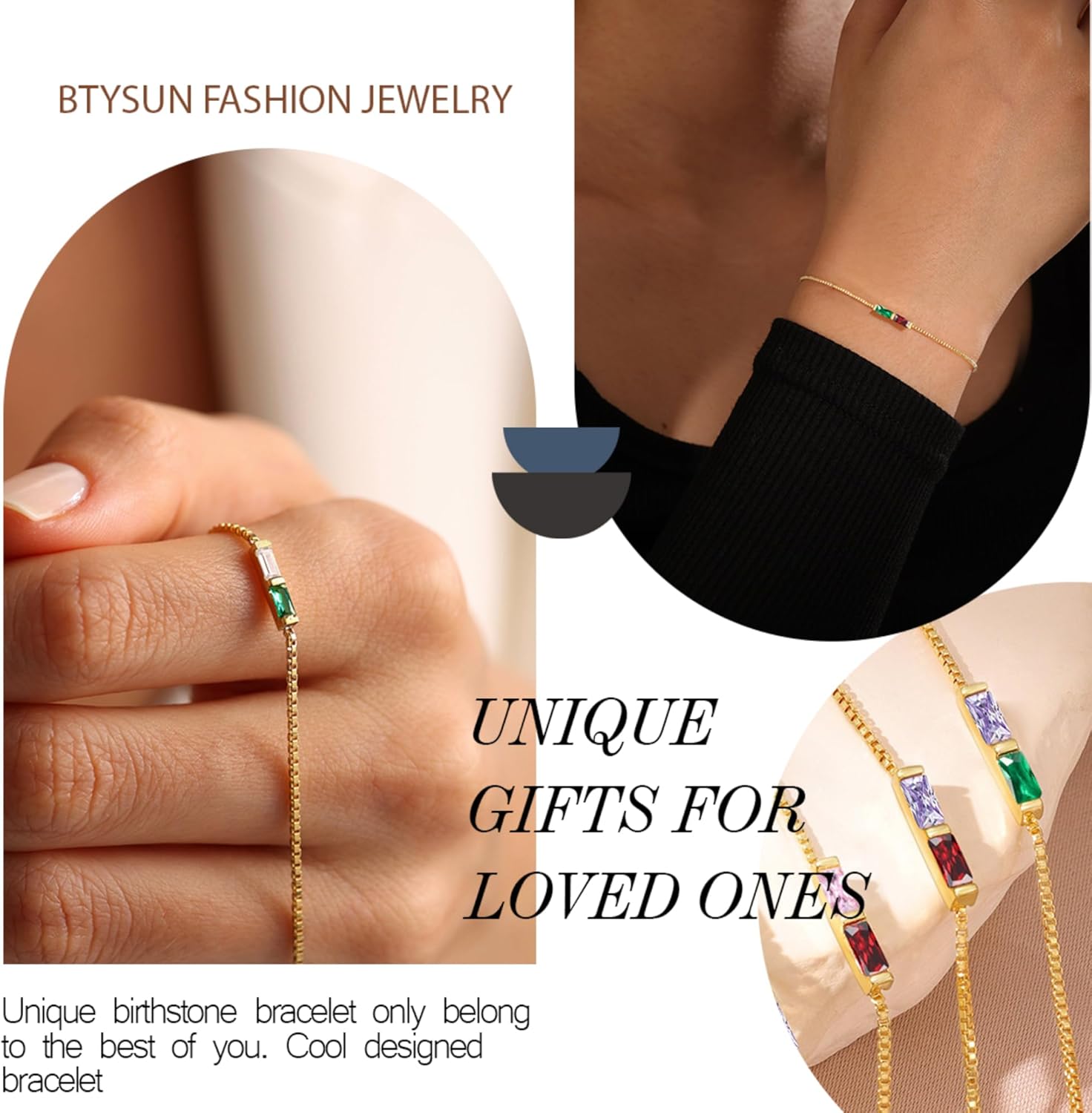 Birthstone Bracelets for Women, Valentiens Day Gifts for Her Teens Dainty Gold Bracelet with Birthstone Mothers Day Gift Birthday Gift Trendy Stuff 14k Plated Adjustable Link Bracelet Anniversary Jewelry - Image 5