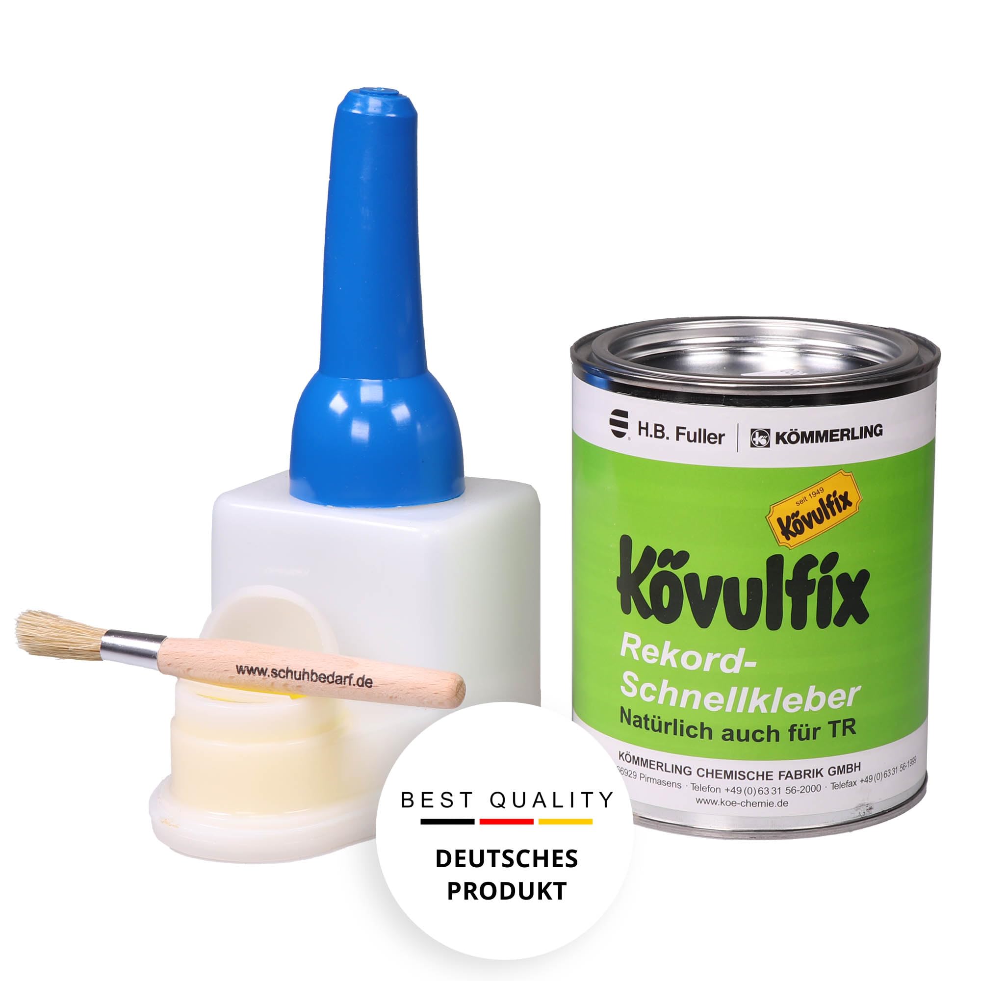 Kövulfix Rekord 600g Schnellkleber + Sparbehälter 0,4l + Auftragspinsel Kontaktkleber Universalkleber Lederkleber Schuhkleber - wasserfest, extra stark und elastisch