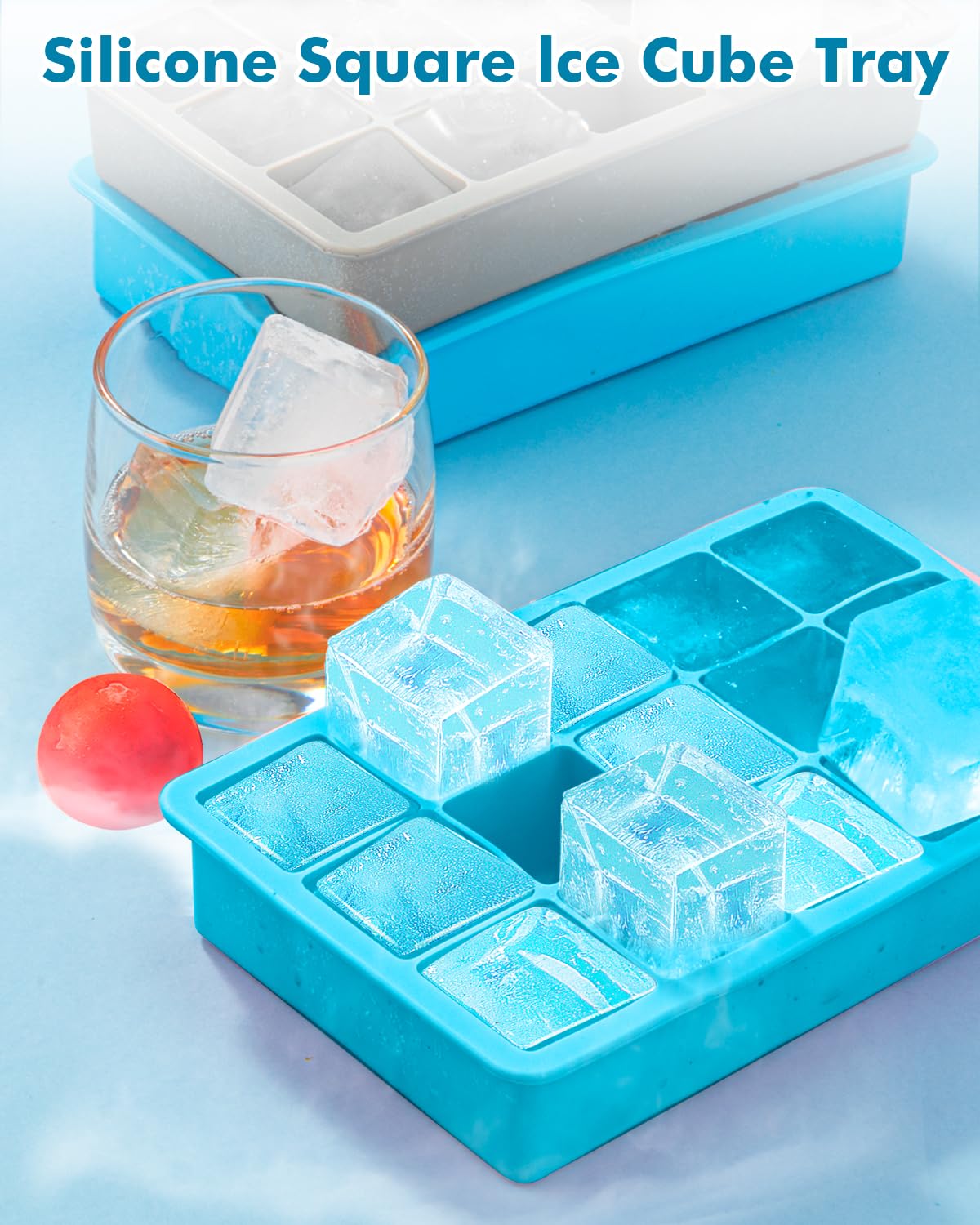 Set di 2 vassoi per cubetti di ghiaccio quadrati in silicone per congelatore, stampo per cubetti di ghiaccio a rilascio facile, vassoio in silicone vecchio stile per cubetti di ghiaccio in gomma per