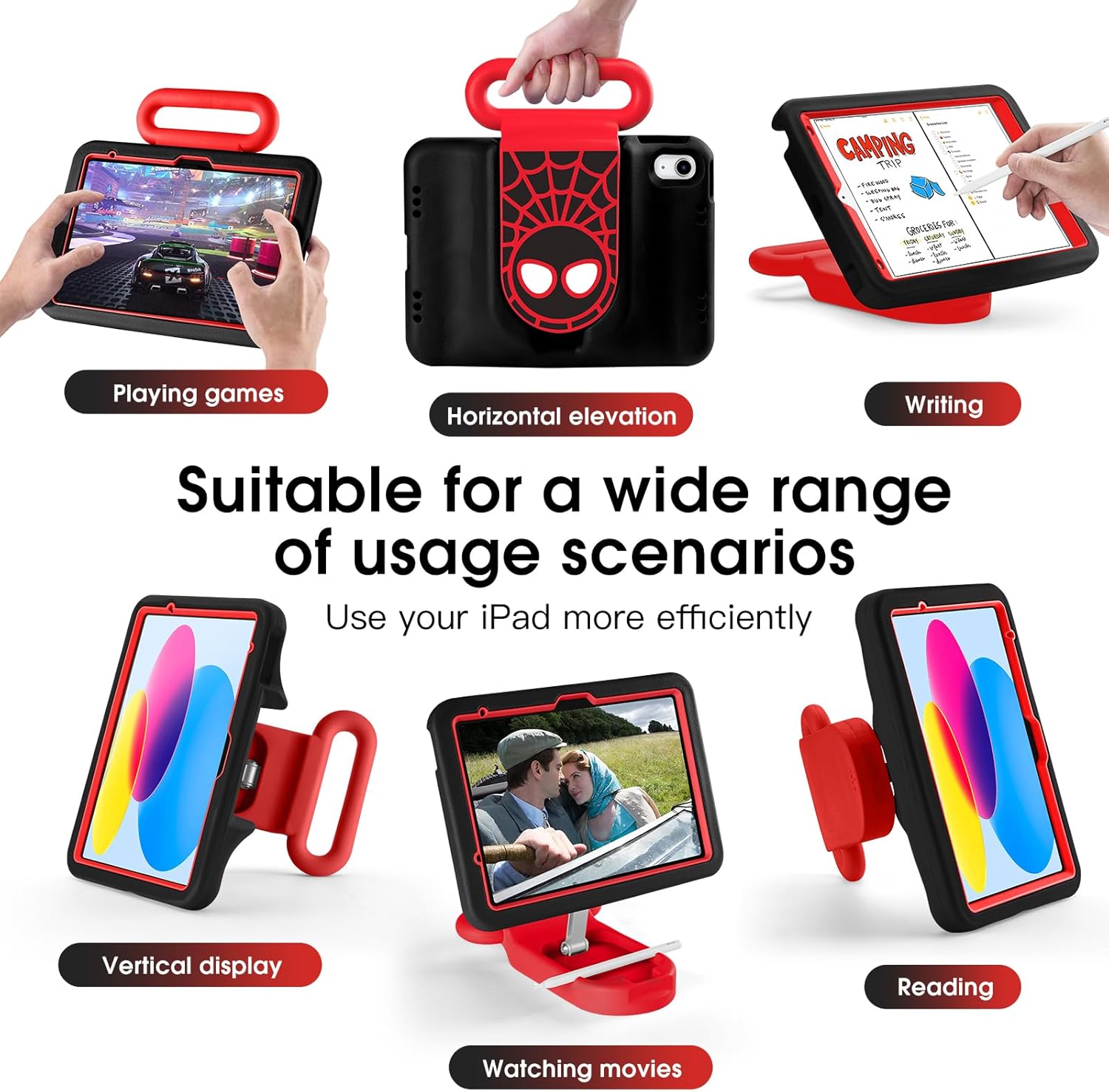 Compatible with ipad A16 11-inch 11th Generation/Air 6 /Air 7 /ipad 10th Gen 10.9 Inch 2022, Adjustable Portrait/Drop Proof with Handle,Kids Case for Compatible with11 Inch Case (Red Spider)