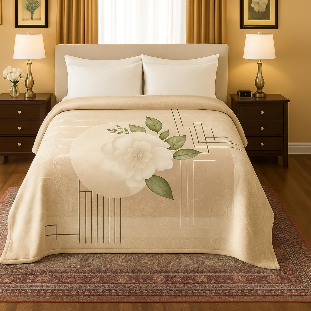 Nivasam Brezza Regal Warmth: Luxuriously Super Soft King Size Mink Blanket Imported Korean Style with The Coziness of Fur (4.6kg) (Ivory Bloom Elegance)-image-22