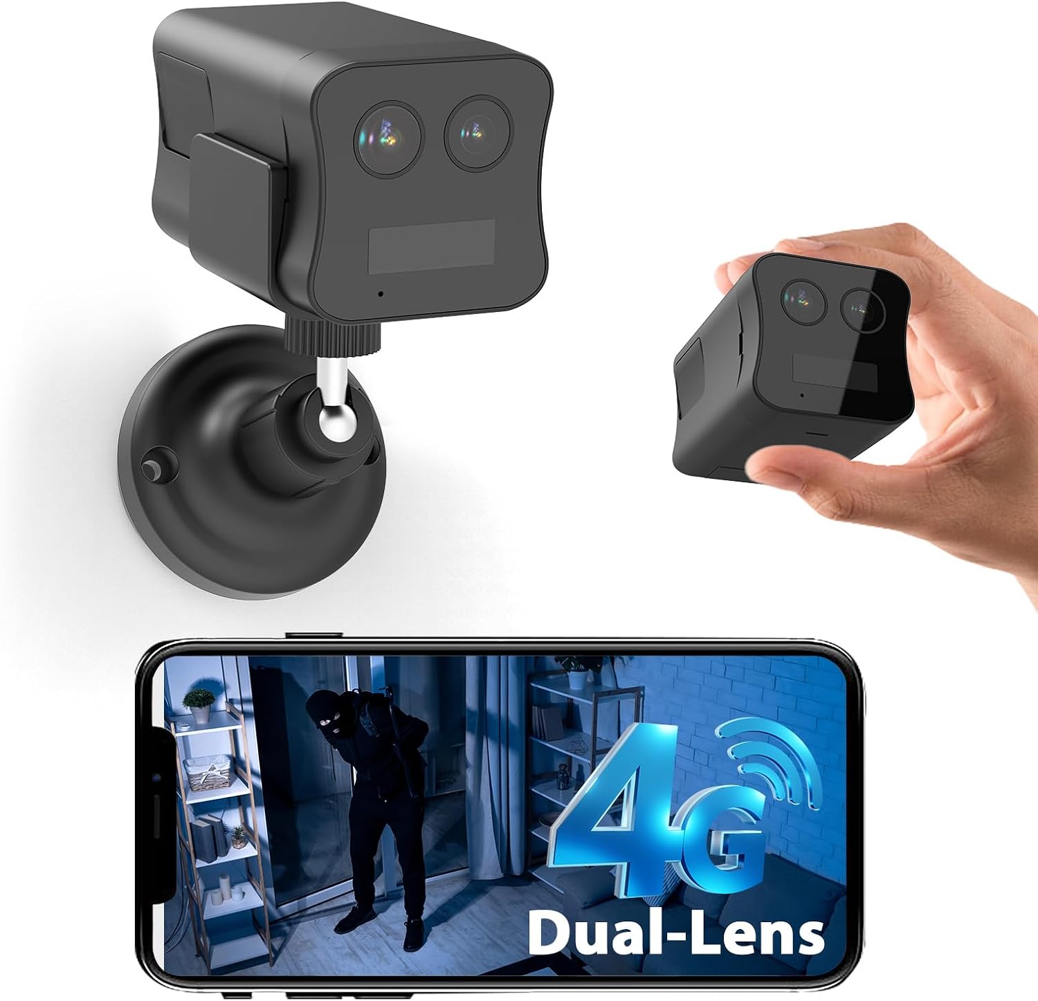 4G LTE Cellular Security Camera No WiFi, Ultra Compact UBox Magnetic Camera, Dual Lens 2K HD, 6× Zoom, Night Vision, PIR Motion Alerts, Cloud Cam For Off‑Grid or Non WiFi Places, Subscription Required