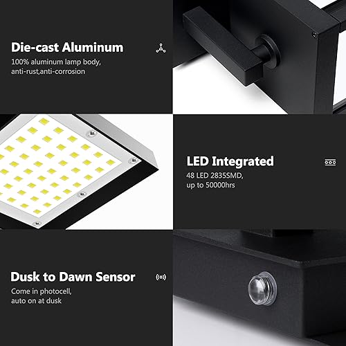 Miniatura 5 de Inowel Farol de pared para exteriores, luz LED frontal para porche, color negro para garaje, casa IP54, impermeable, aplique de montaje en pared con