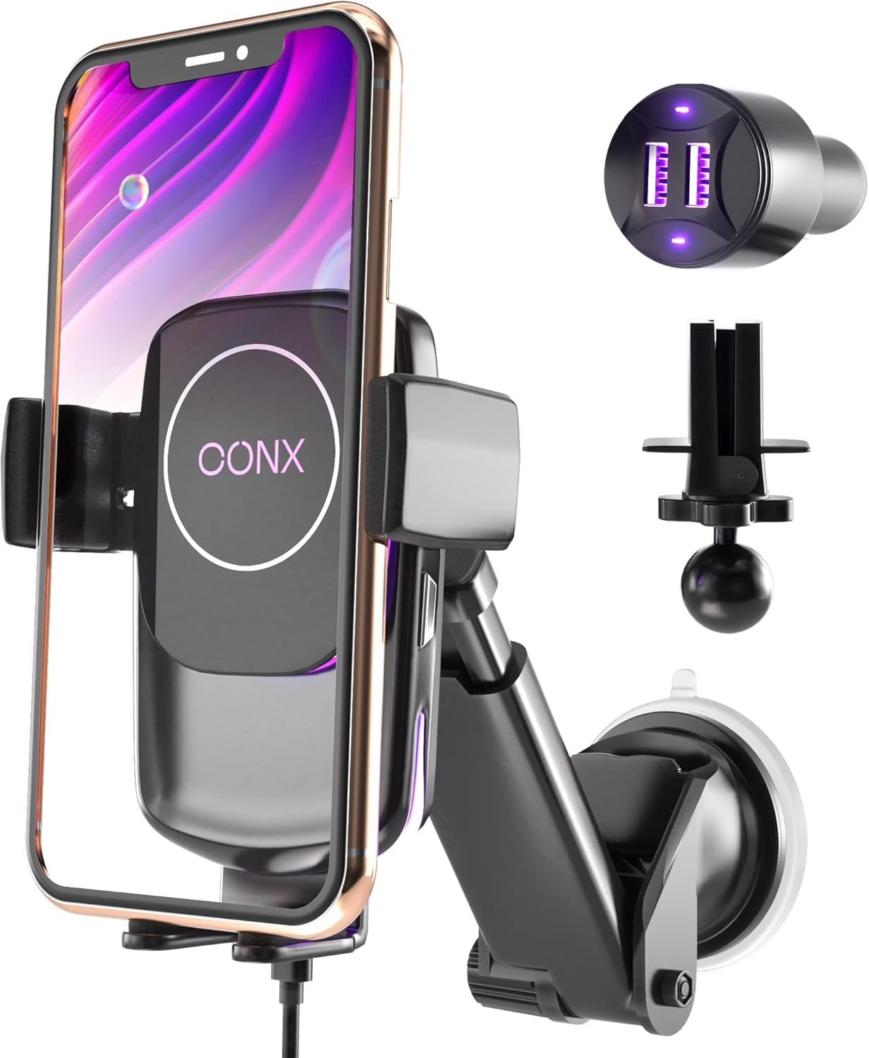 𝗡𝗘𝗪 𝟮𝟬𝟮𝟯* Car Phone Holder Wireless Charger, 5W to 15W 4x Fast