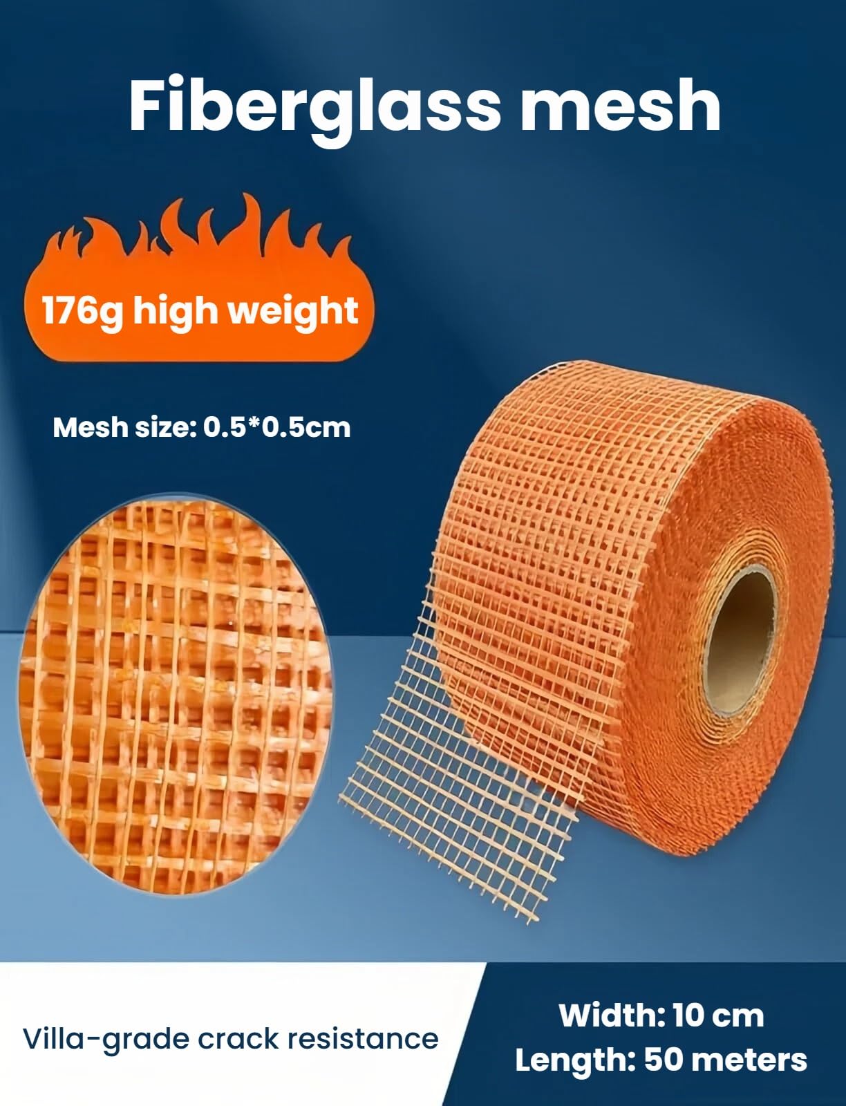 Rete in Fibra di Vetro per Intonaco e Muratura, Rotolo Anticrepa per Stuccatura Pareti, Tessuto Rinforzante per Cartongesso e Rasatura, Uso Interno ed Esterno(1 roll)