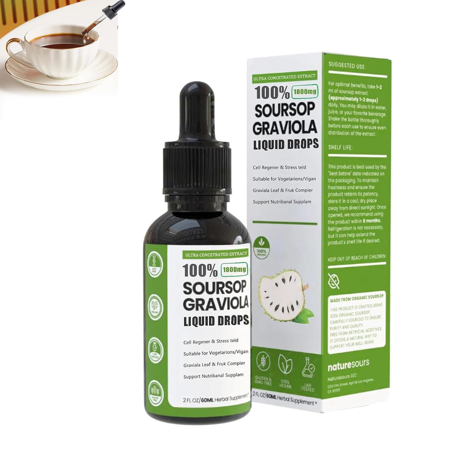 Naturesours Soursop Graviola Liquid Drops, 100% Pure Organic Soursop Extract, Naturesours Organic Soursop Extract, Tindedly Soursop Graviola Liquid Drops, Herbal Goodness, Natural Flavor (1PCS)