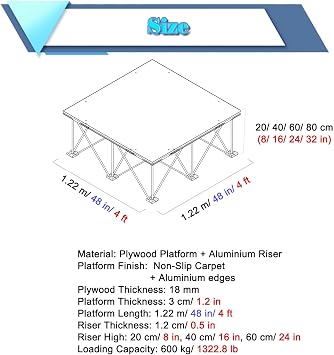Portable Stage Platform 4x4, Foldable Dance Stage Platform with Interlocking System, Selectable Height Stable Modular Stage Kit for Music Performance Drum(H 40cm/15.7in)