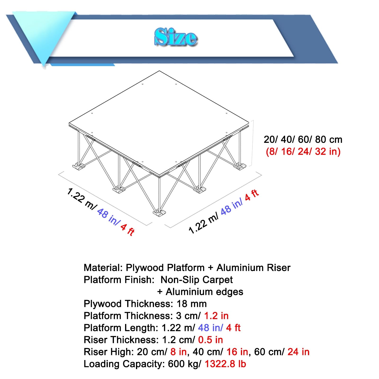 Tragbares Bühnenpodest tragbare Bühne Draußen Tragbares Bühnenpodest Für Veranstaltungen, Kleine Bühnenplattform Mit Rutschfester Teppichoberfläche, 4ft X 4ft Kinder Modulare Bühne Plattform Für Schu