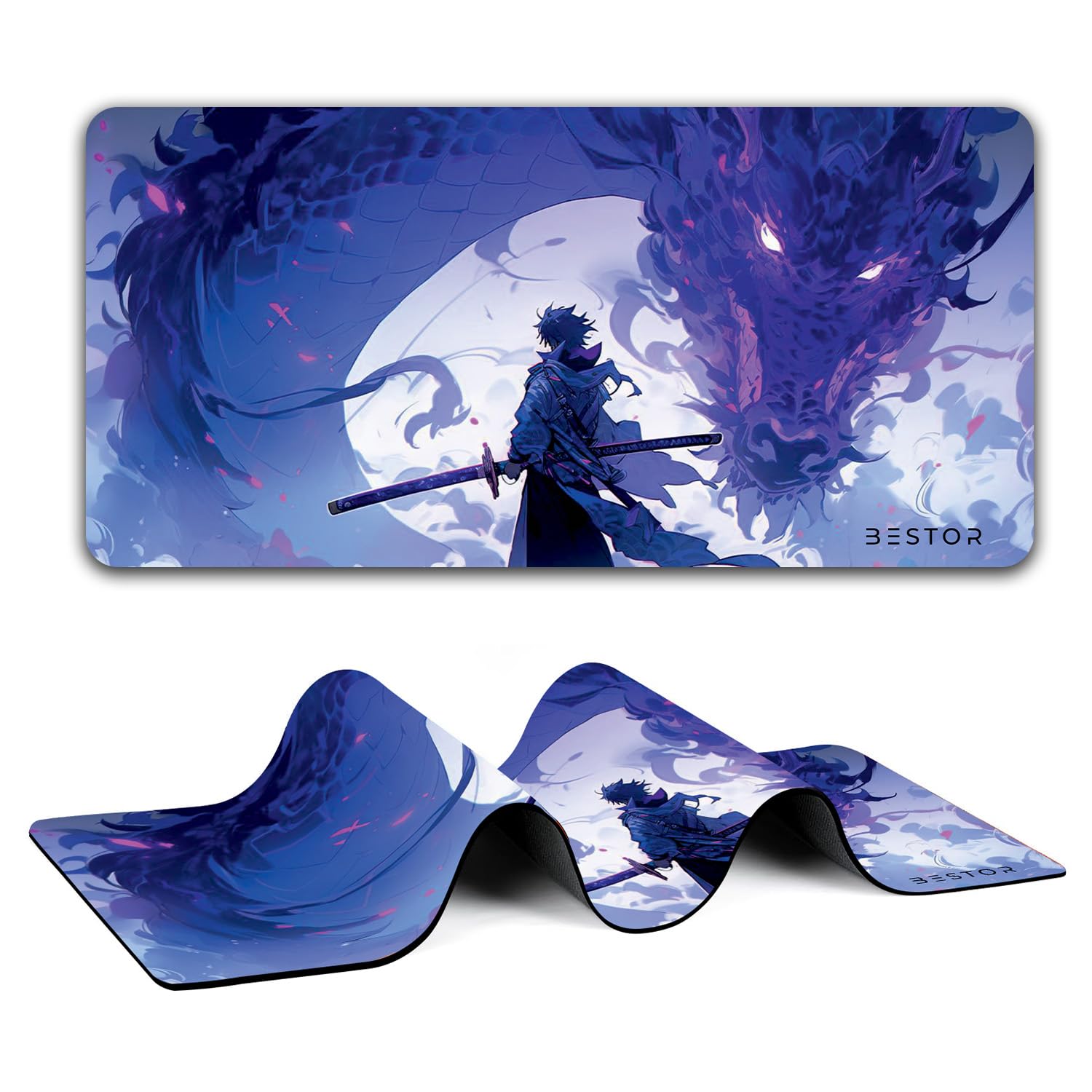 BESTOR Anime Series DragonWarrior Anime Mouse pad with Anti-fray Stitching, Waterproof Surface & Non-Slip Rubber Base Stitched Edges Gaming Mouse Mat for Laptop (60cmx34cm)