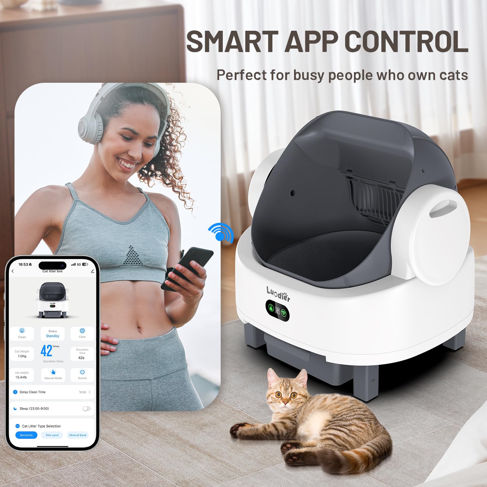 Self Cleaning Litter Box, Open-Top Large Automatic Cat Litter Box for Multiple Cats with Multiple Safety Sensor,APP Control, Odor-Free, Includes 1 Trash Bags 1 Litter Mat - image 4