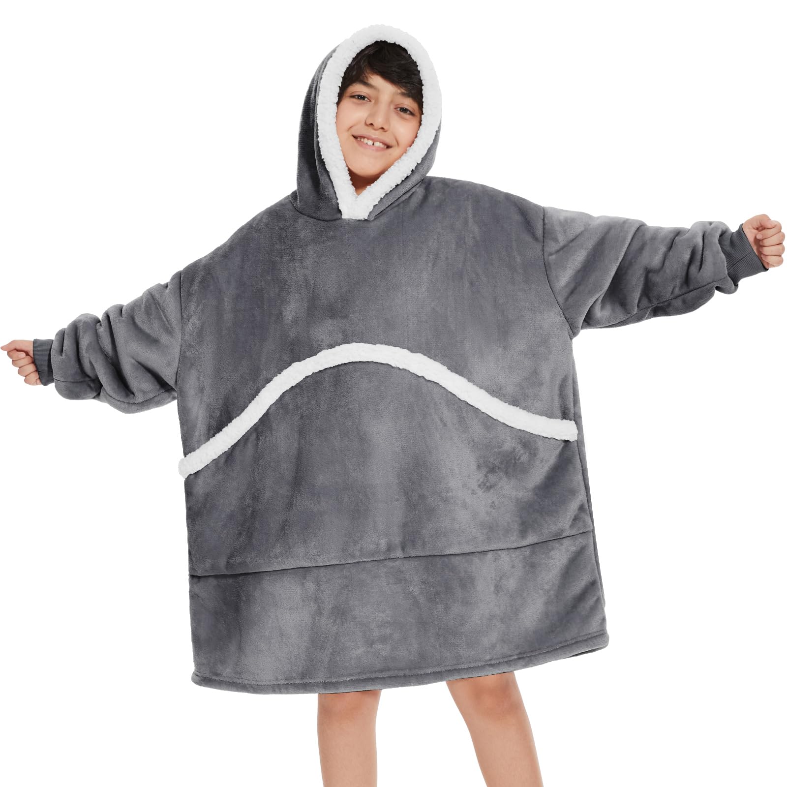 Gentlewarm Wearable Blanket for Kids, Wearable Blanket Hoodie Girls Boys, Warm Blanket Sweatshirt, Hoodie Blanket with Long Sleeves and Giant Pocket