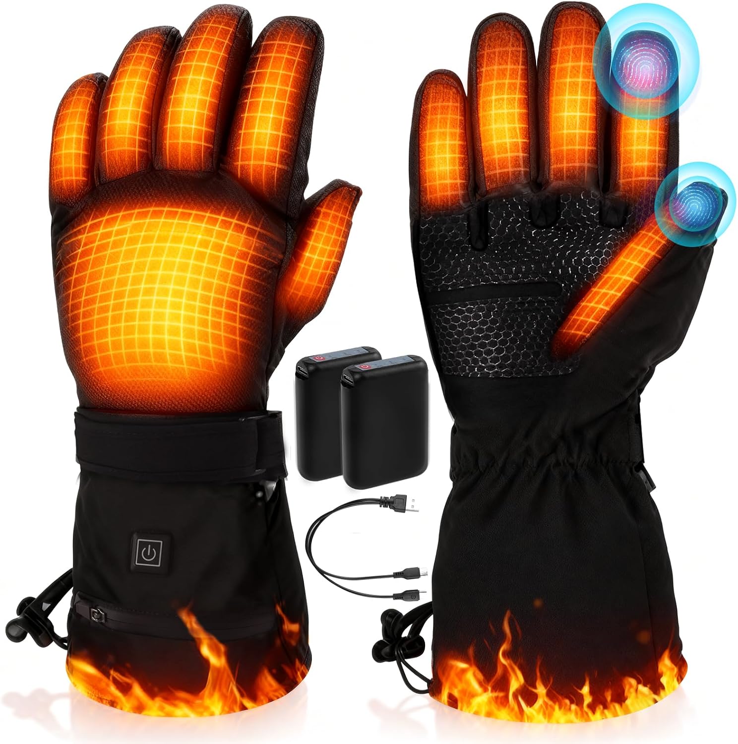 AYEAH Rechargeable Heated Gloves with 3 Heat Settings for Winter Outdoor Work Hunting Camping Snowboarding Hiking