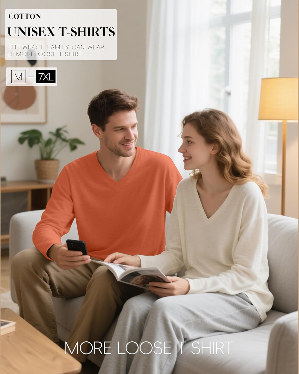 5 Pack Men's Big and Tall Shirts Cotton V Neck L-7xl Long Sleeve Loose Tops Winter Casual Basic Tee Multipack - Image 5