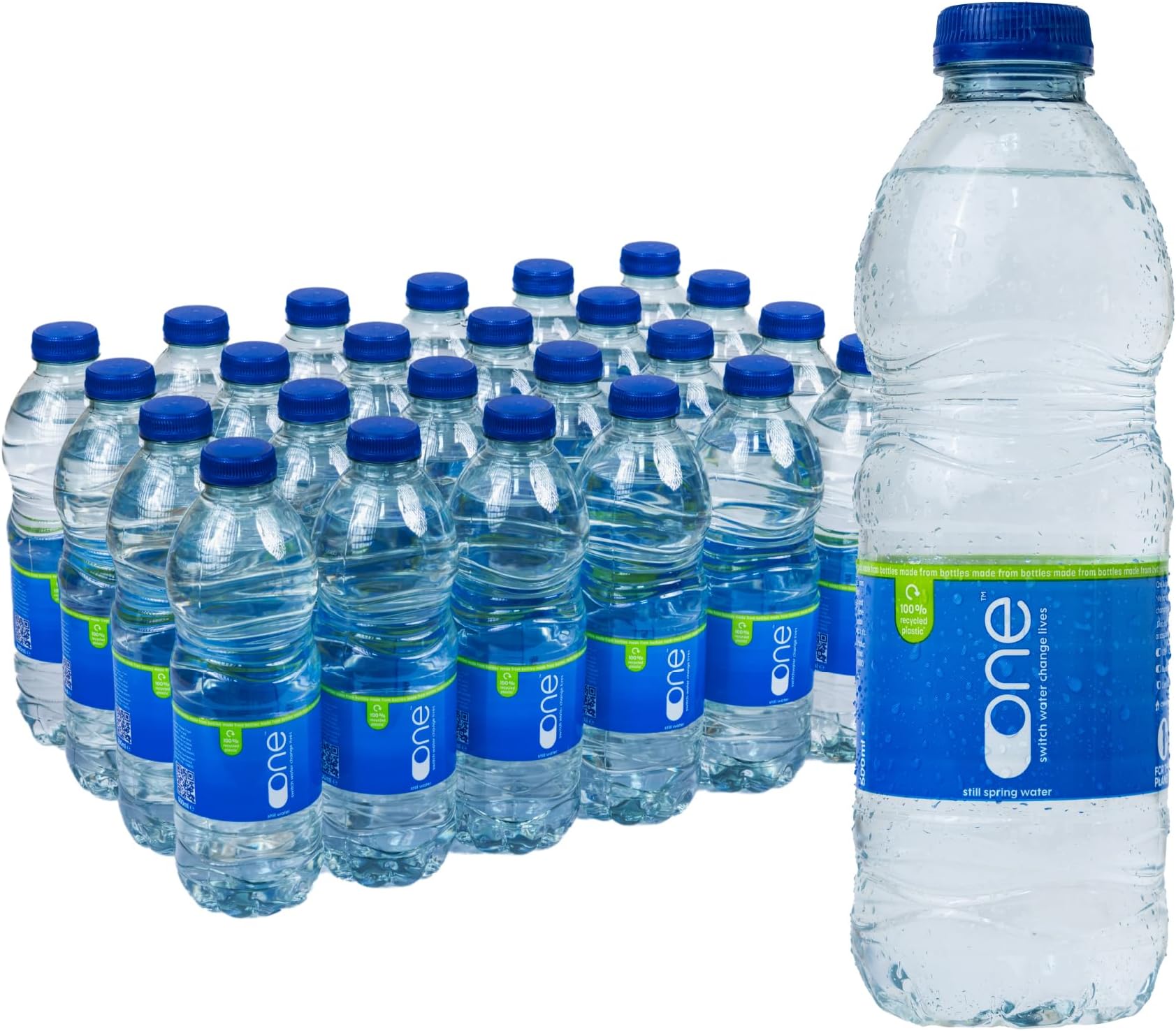 One Water Natural Still Spring Water 24 x 500ml Bottles - Pure Refreshing 7pH Bottled Water - 100% Recyclable & Sustainable Plastic rPET - Bulk Pack