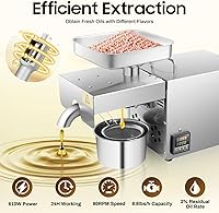 Vista 5 de Máquina de prensa de aceite de 1500 W Expel, acero inoxidable eléctrico automático frío caliente con panel de control inteligente, pantalla táctil