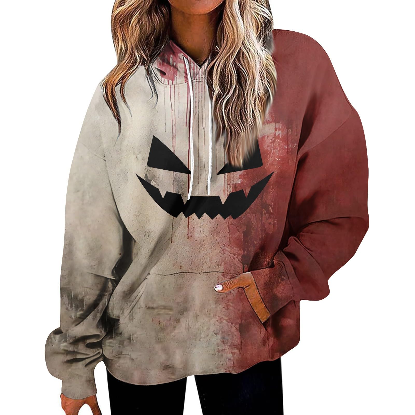 GOFULY Pumpkin Sweatshirt For Women Fall Y2K Hoodies Halloween Pumpkin Face Graphic Winter Sweatshirt Long Sleeve Pullover