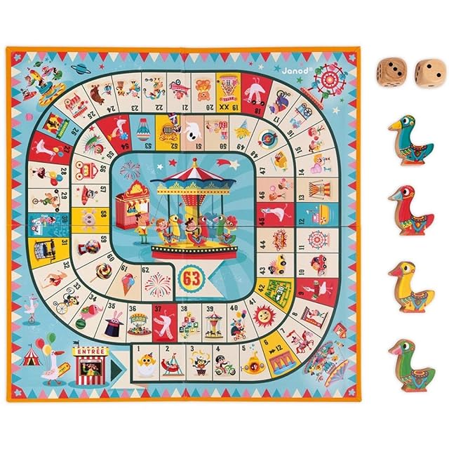 Foto 3 de 5 de Janod - Juego de la Oca Carrousel - Juego de Mesa - Figuras de Madera - Desde 4 Años, J02743