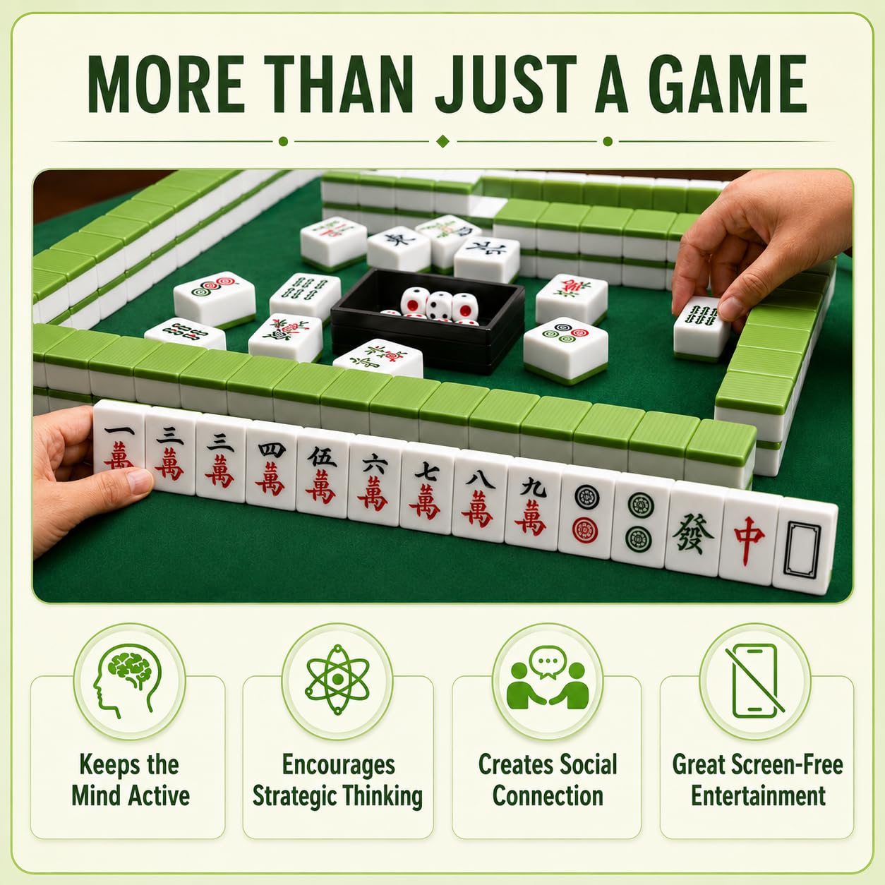 Set di Mahjong grande tradizionale cinese 144 piastrelle 30mm con dadi fiches scatola portaoggetti in pelle numeri arabi