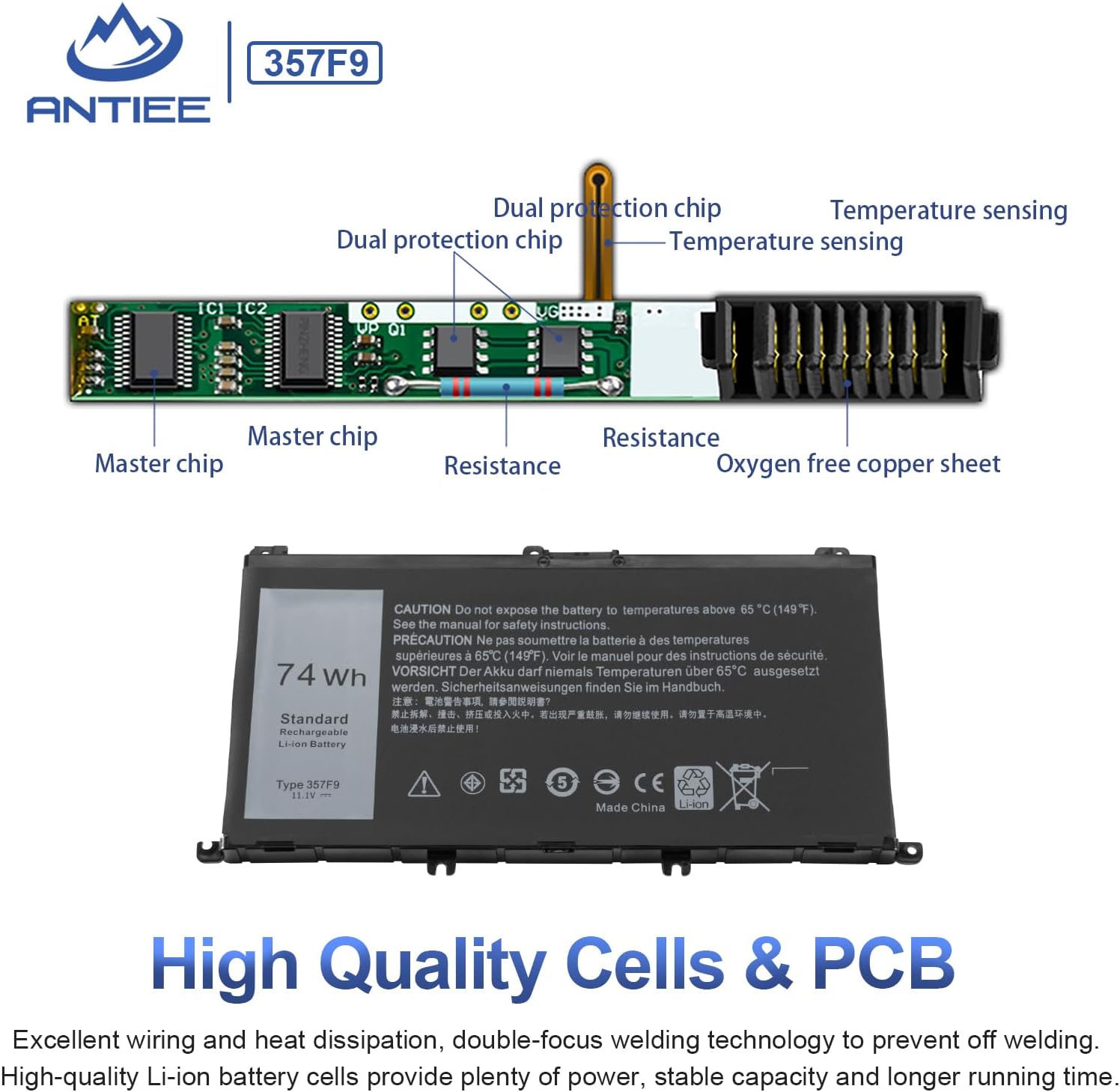 ANTIEE 74WH 357F9 Battery for Dell Inspiron 15 7000 Gaming 15 7559 i7559 7557 i7557 5577 7567 5576 7566 i7559-5012GRY i5577-7342blk-pus INS15PD P65F P65F001 P57F Laptop 71JF4 071JF4 0GFJ6 0357F9