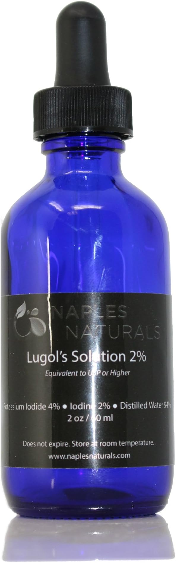 Lugol's Iodine 2% Solution, 1 X 2 fl. oz. Cobalt Blue Glass Bottle, 1 X Blue