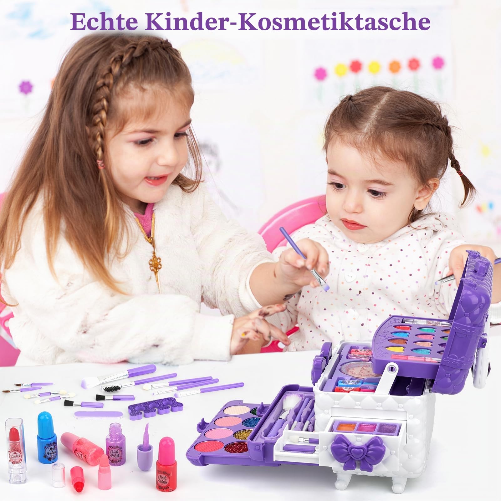 Jooful Kinderschminke Set Mädchen 55 Teile Waschbarer Schminkkoffer Mädchen Sicher Hautfreundlich Kinder Make-up Spielzeug Geburtstagsgeschenke für Mädchen 3–10