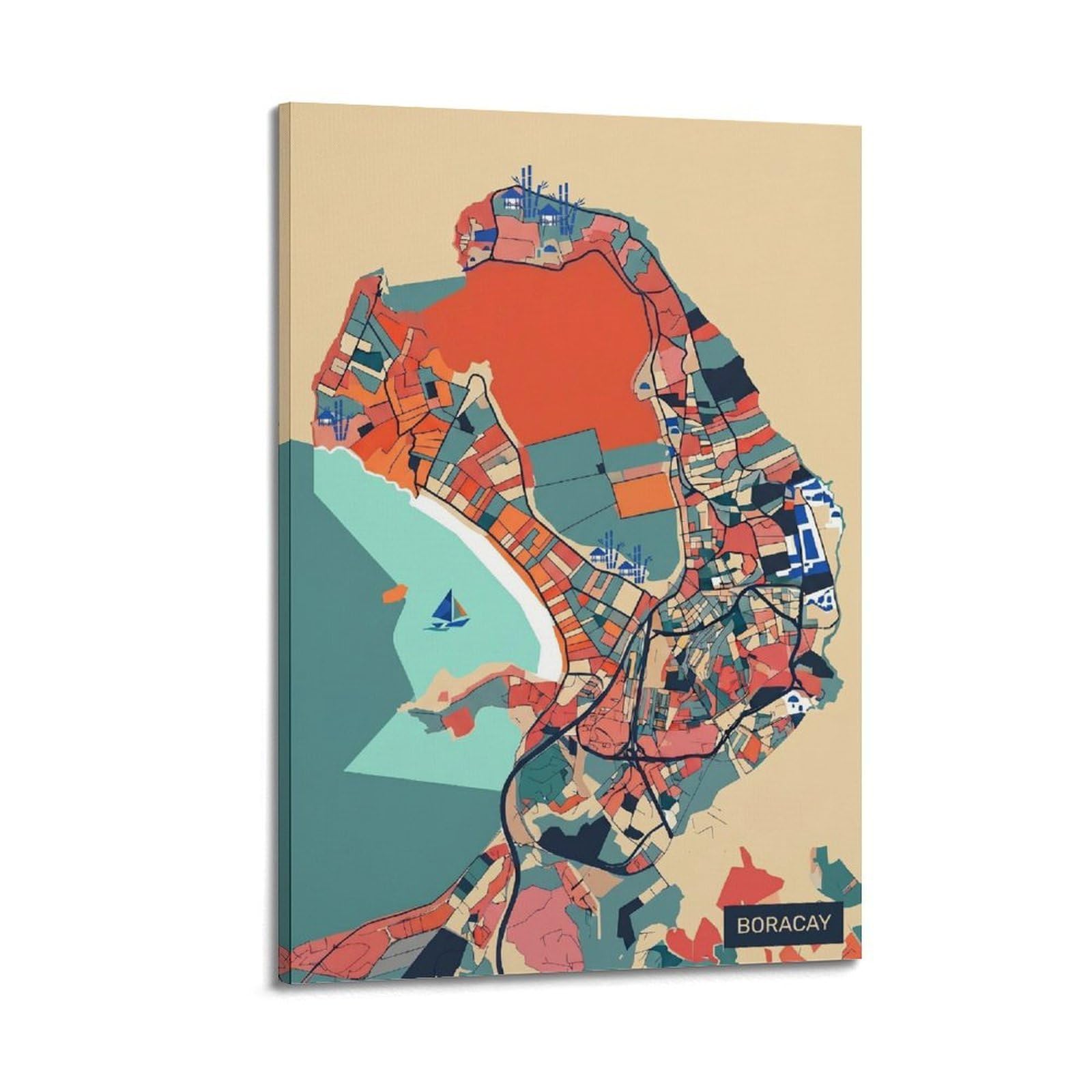 OKNGB Vintage Modern Abstract City Map Poster Boracay Travel Decorative Painting Canvas Art Picture 20x30inch(50x75cm)