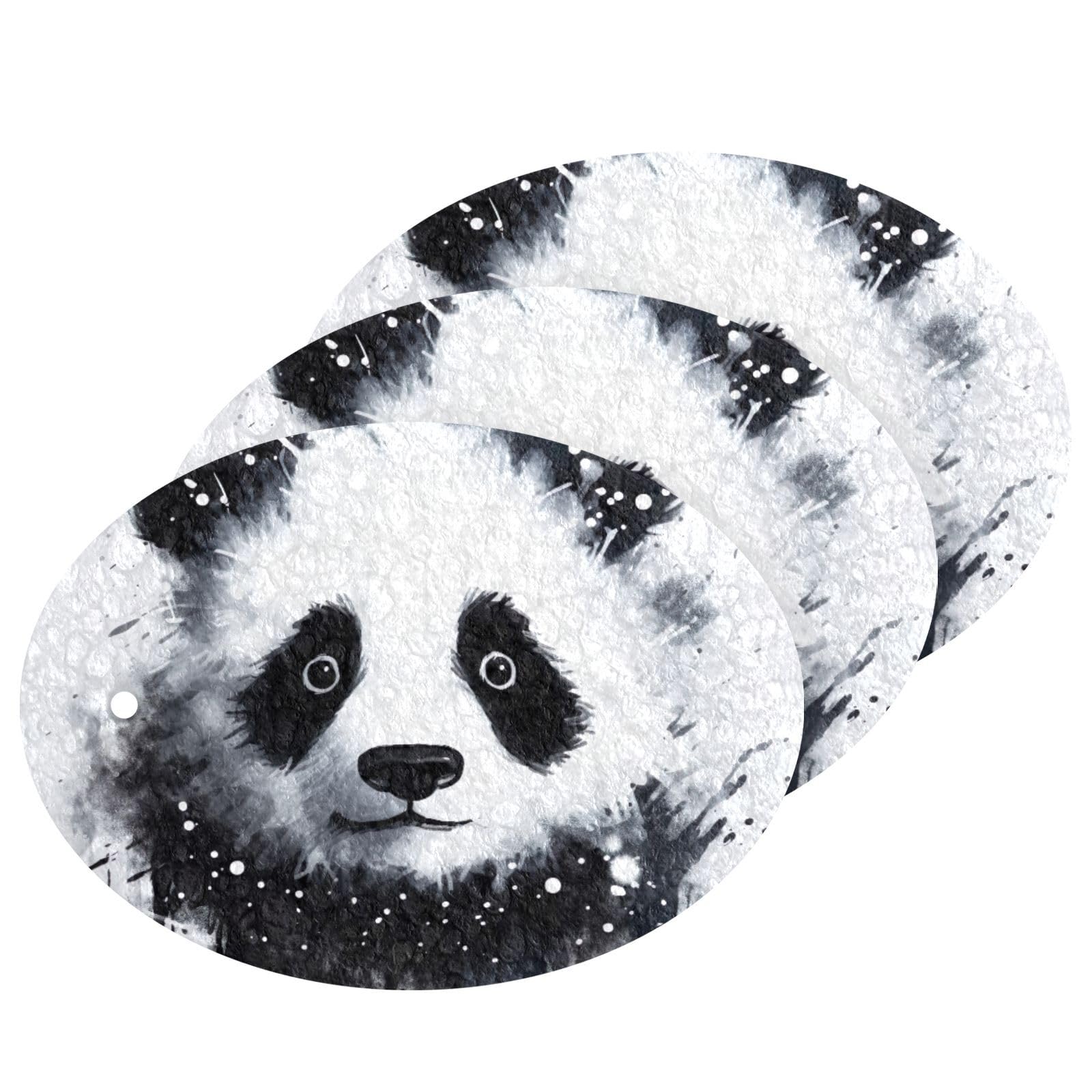 Jihqo 3PCS Scrub Sponges Ink Style Panda Pop-up Dish Sponge for Cleaning Kitchen Bathroom Household Non-Scratch Scrubber