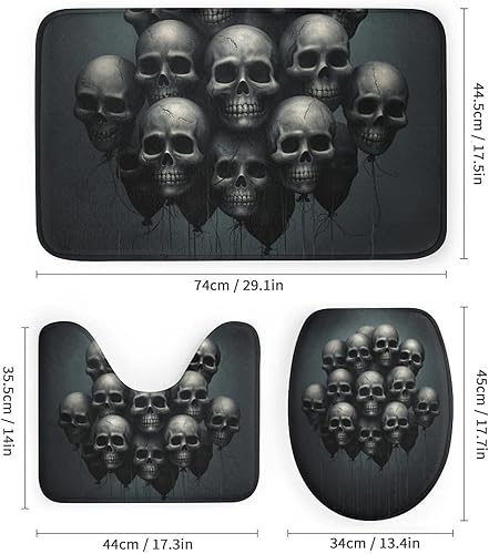 Miniatura 3 de Dunmat - Juego de 4 piezas de decoración de baño con diseño de calavera de fantasía rústica con alfombras de cortina de ducha, tapete de esqueleto