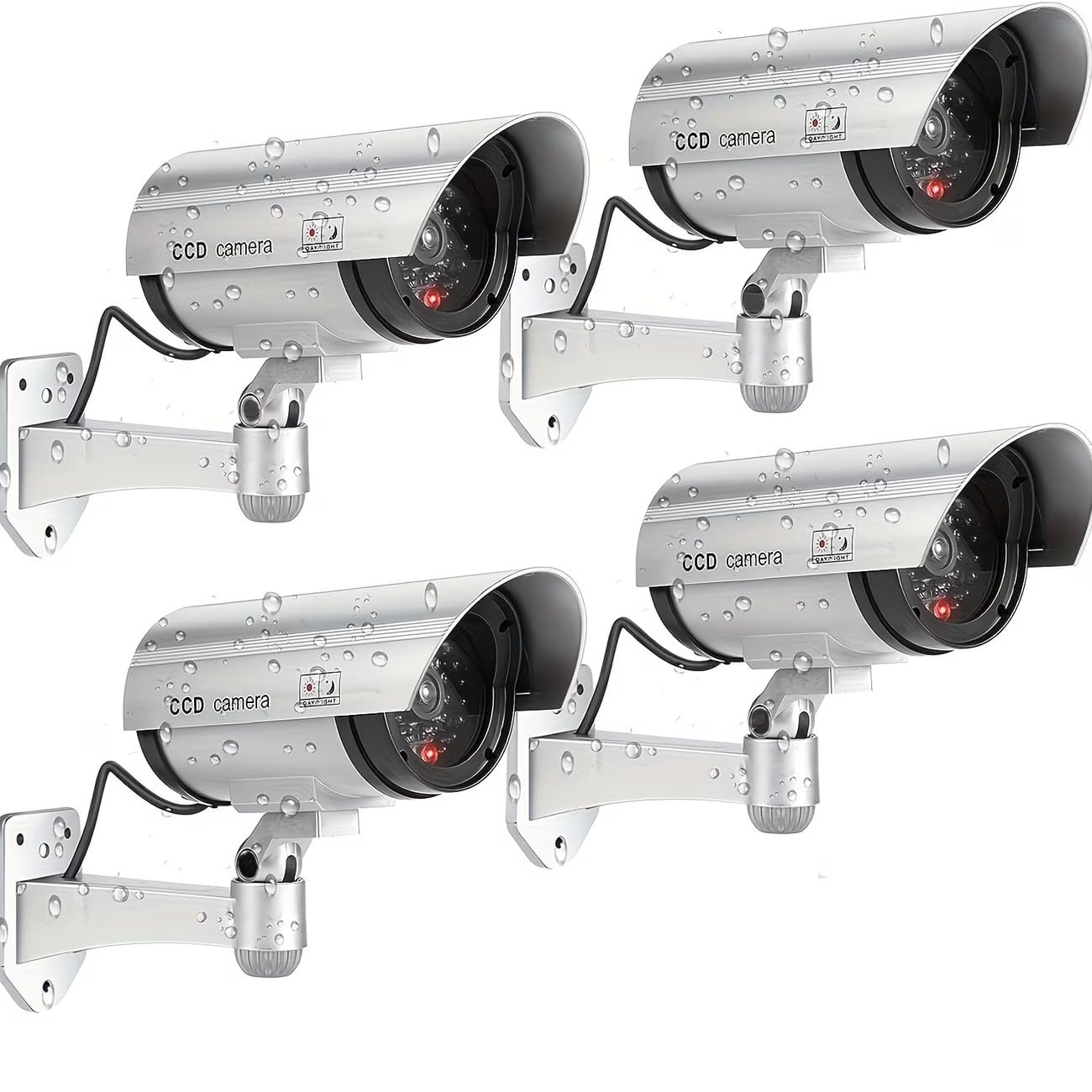 Dummy Security Camera with LED Red Flash, Fake CCTV Surveillance Camera, Realistic Surveillance System, Indoor Outdoor Security Camera Easy, Silver, 1-Pack-image-46
