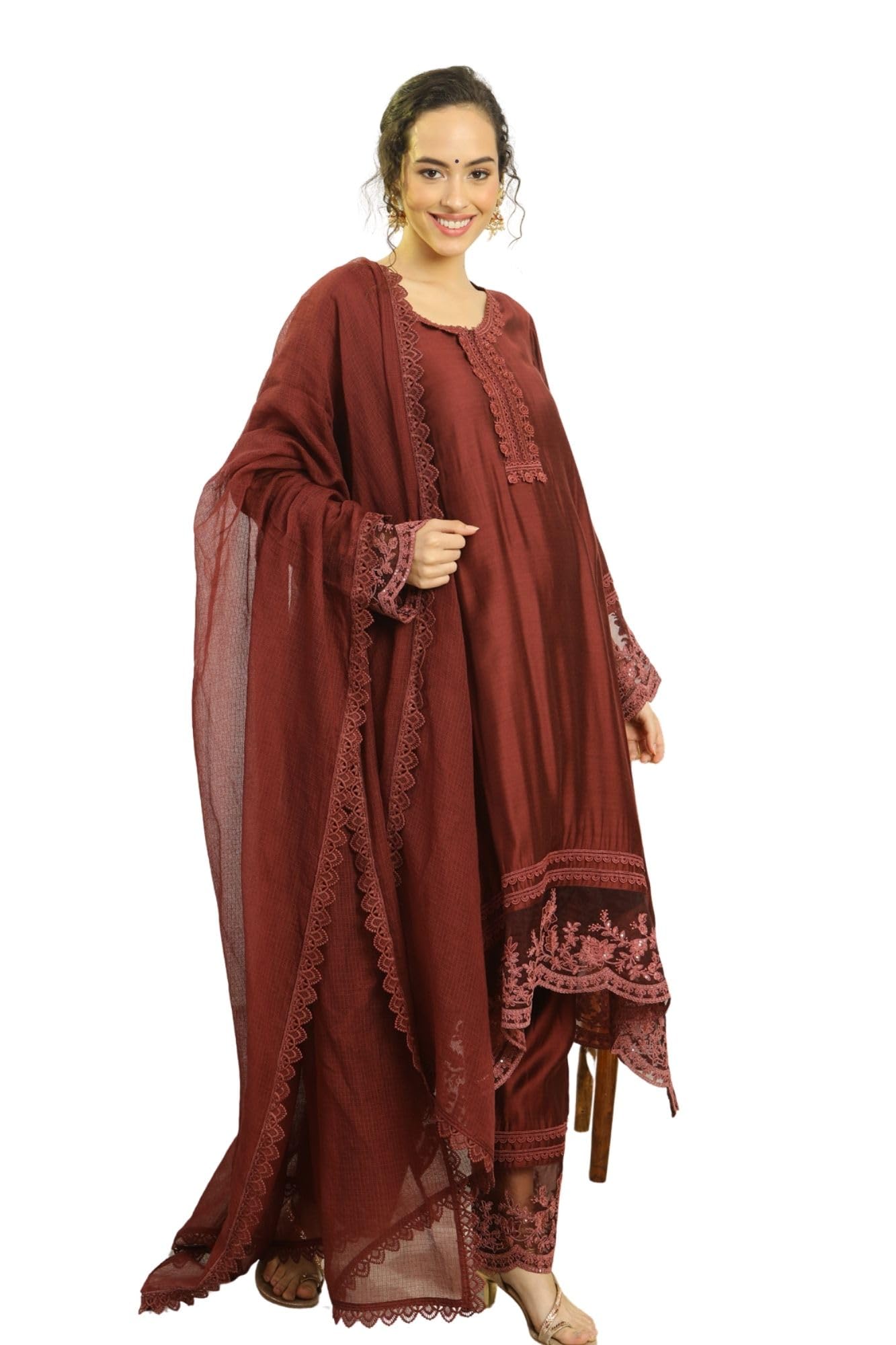 momzjoy Luxe Classy Coco Chanderi Maternity & Nursing Kurta Set with Bottom & Dupatta, 3 Piece Ethnic Wear-picture-35