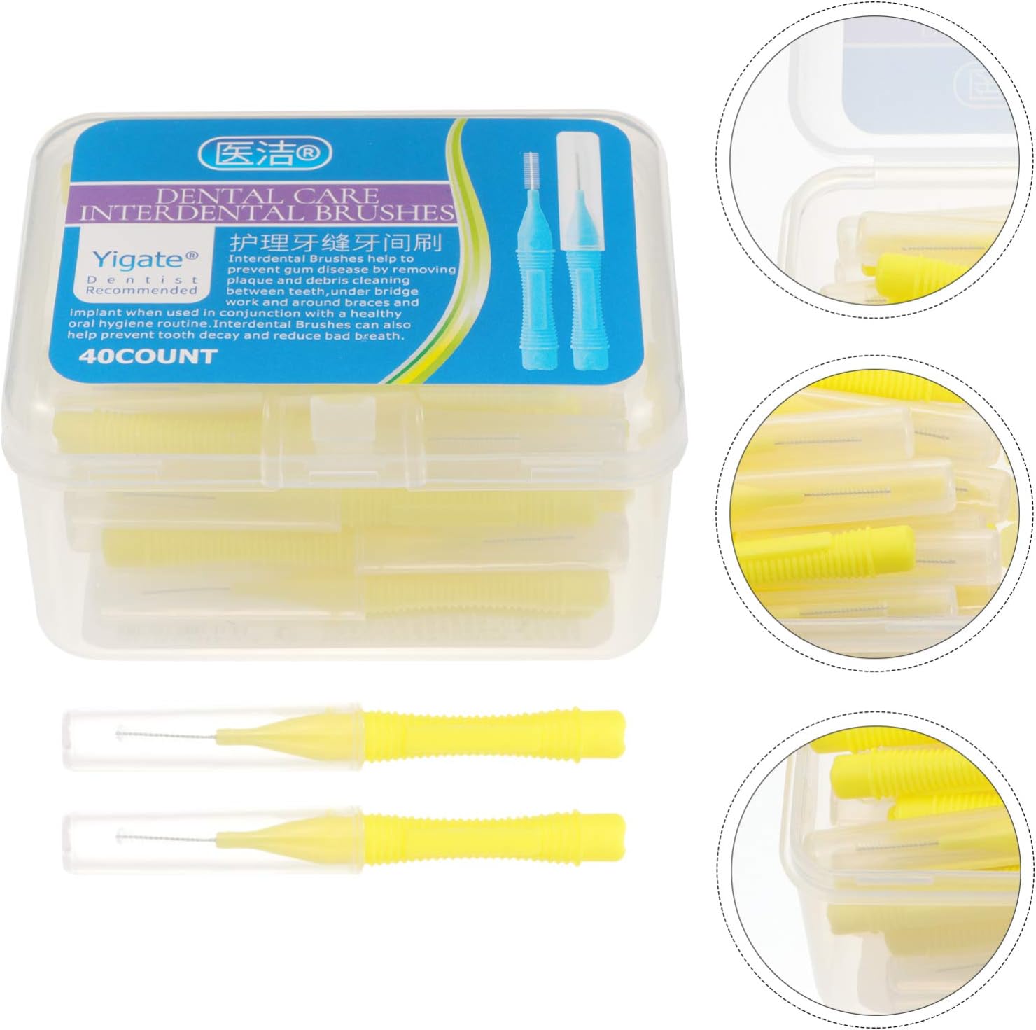 EXCEART 40pcs Interdental Picks Dental Brush Picks Dental Floss Interdental Cleaners Yellow 0.4mm