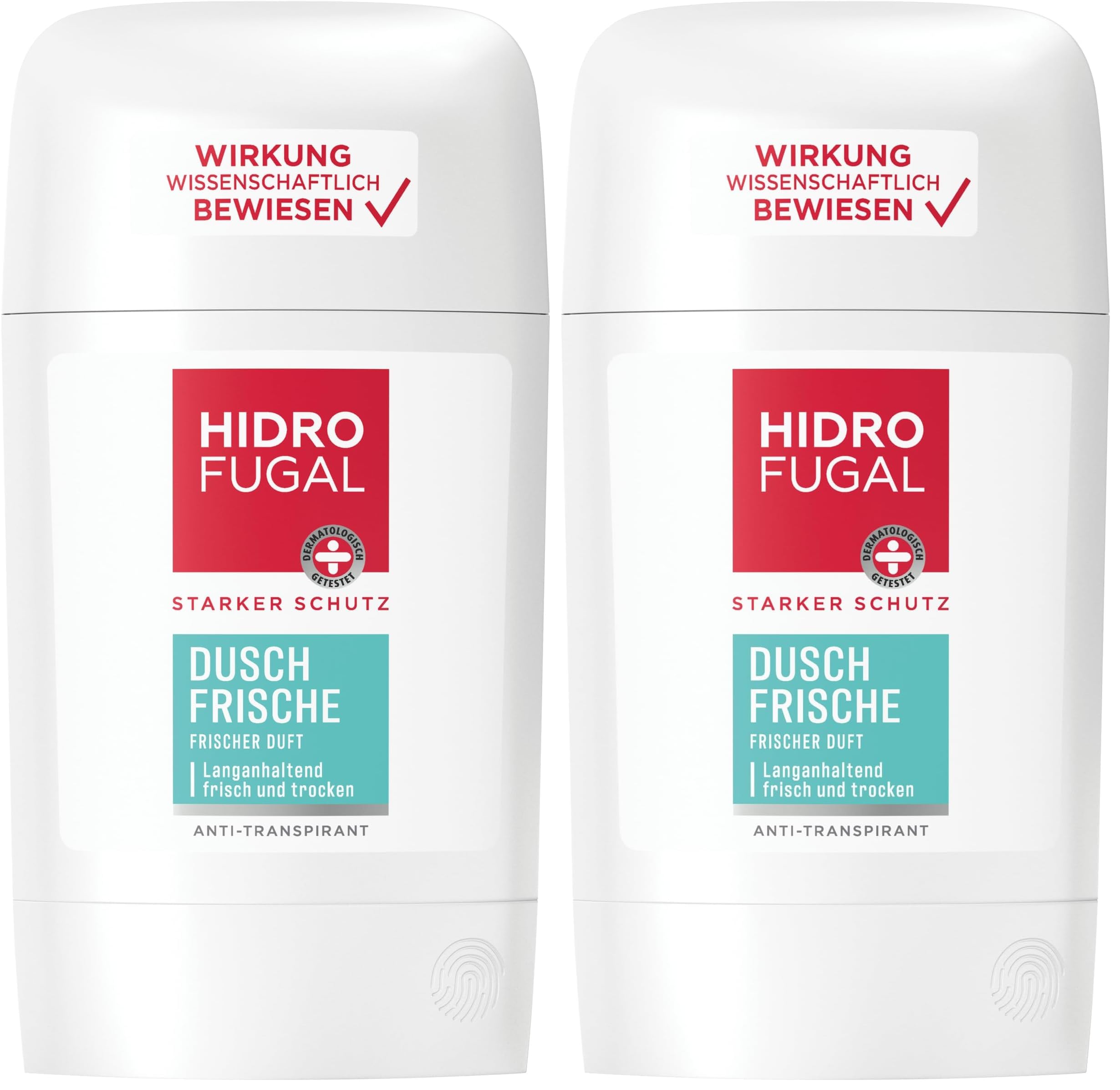Hidrofugal DUSCH FRISCHE Stick, starkes Antitranspirant mit frischem Duft, Deo Stick ohne Ethylalkohol für zuverlässigen Schutz gegen Schweiß & Körpergeruch (50 ml) (Packung mit 2)