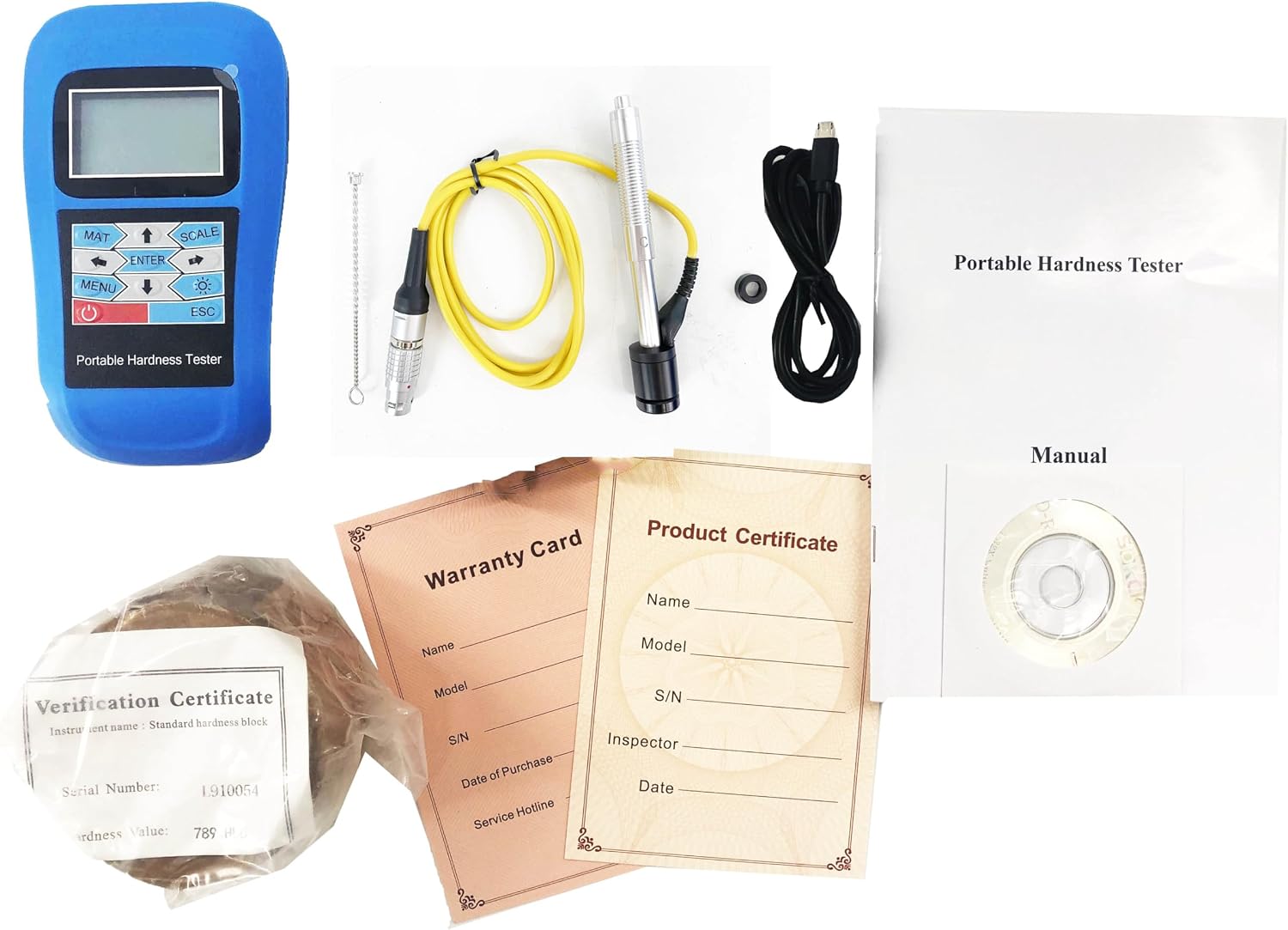 Portable Leeb Hardness Tester Meter Gauge With C Type Impact Device C Probe and Cable HRC HB HV HS HRB for Small/Light/Thin Parts,Cast Aluminium Alloys Hardened Layer Surface
