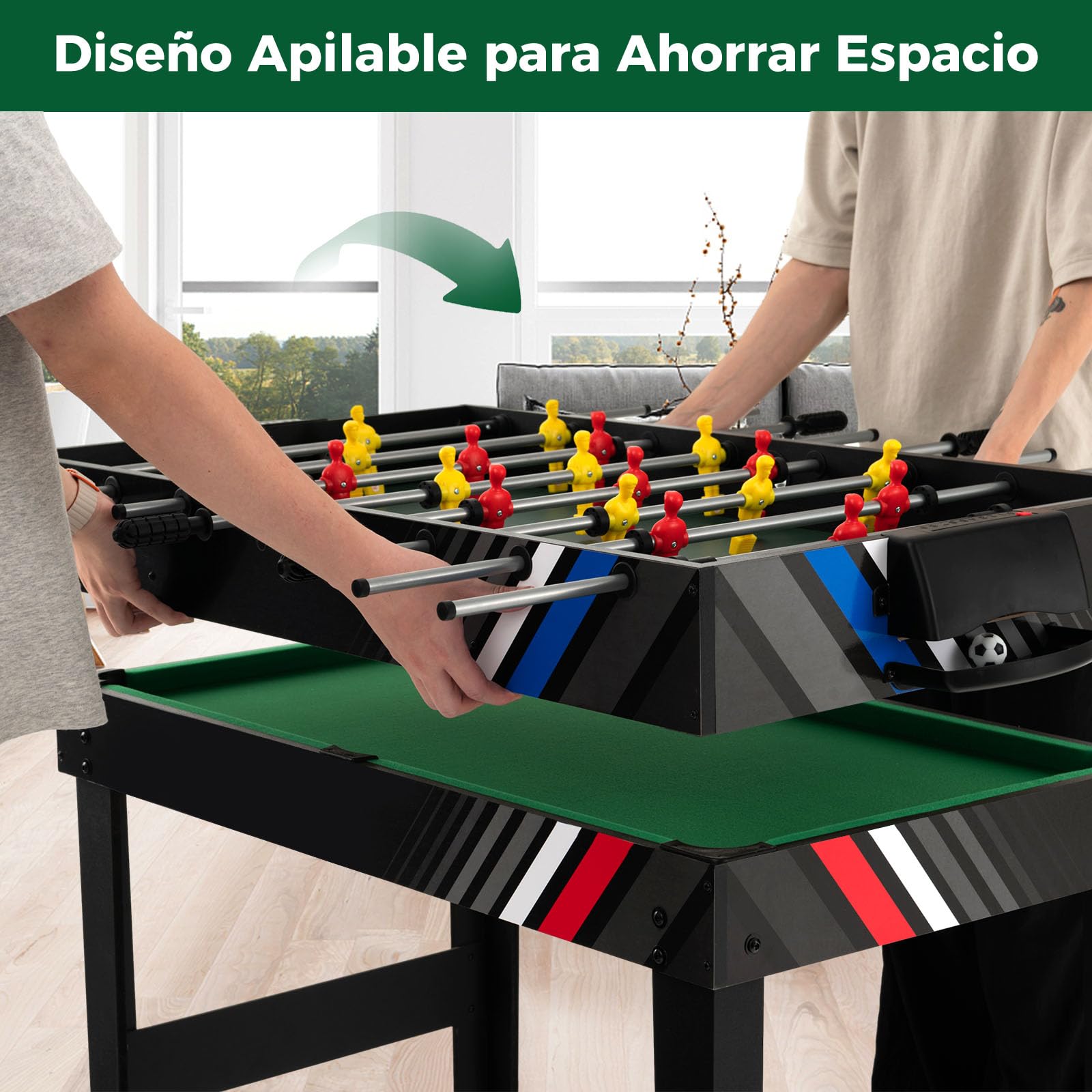 RELAX4LIFE 4 en 1 Juegos de Mesa Apilable para Niños y Adultos, Futbolín, Hockey, Billar, Tenis de Mesa con 18 Accesorios para Salas de Juegos y Bares, Regalo Cumpleaños o Navidad, 125x97x83cm