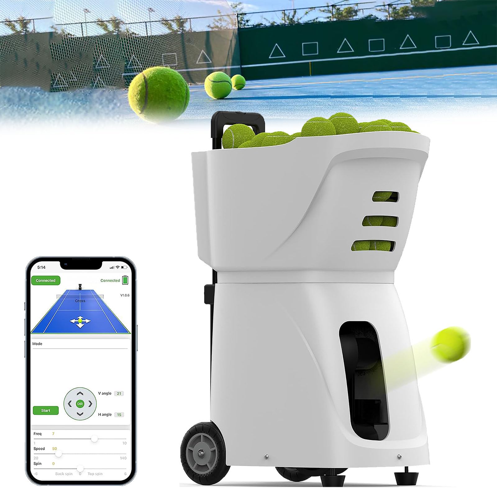 Máquina para lanzar pelotas de tenis: máquina automática portátil para lanzar pelotas de tenis con ángulo, velocidad y rotación ajustables, para entrenamiento y práctica de jugadores principiantes,