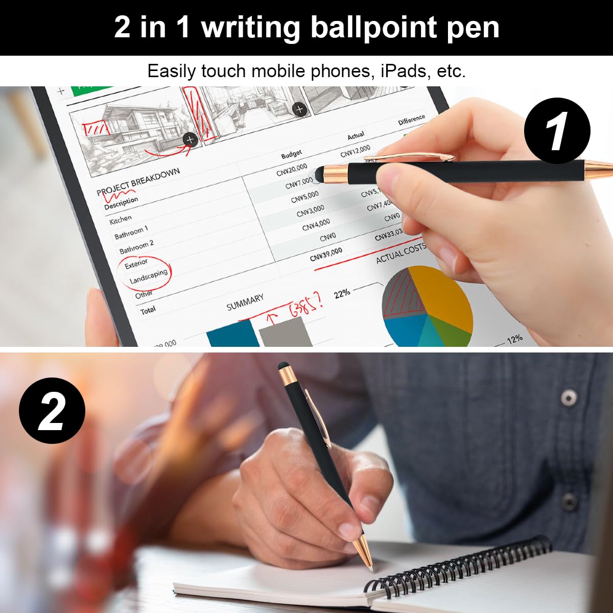 10 Penne Stilo 2 In 1 - Per Touch Screen E Scrittura - Set Ufficio E Scuola